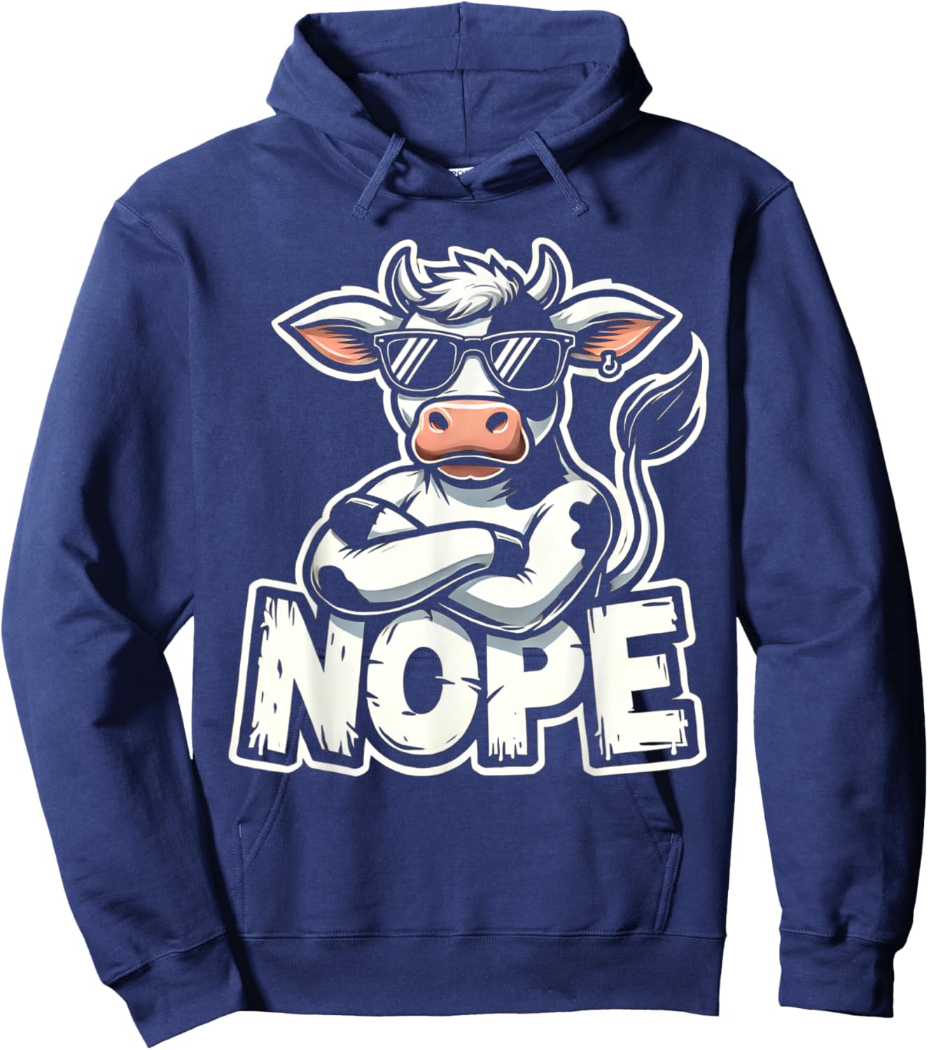 Vintage Art Cute Animal Lovers Cartoon Cow NOPE Awespme Pet Hoodie - Hoodie | Navy
