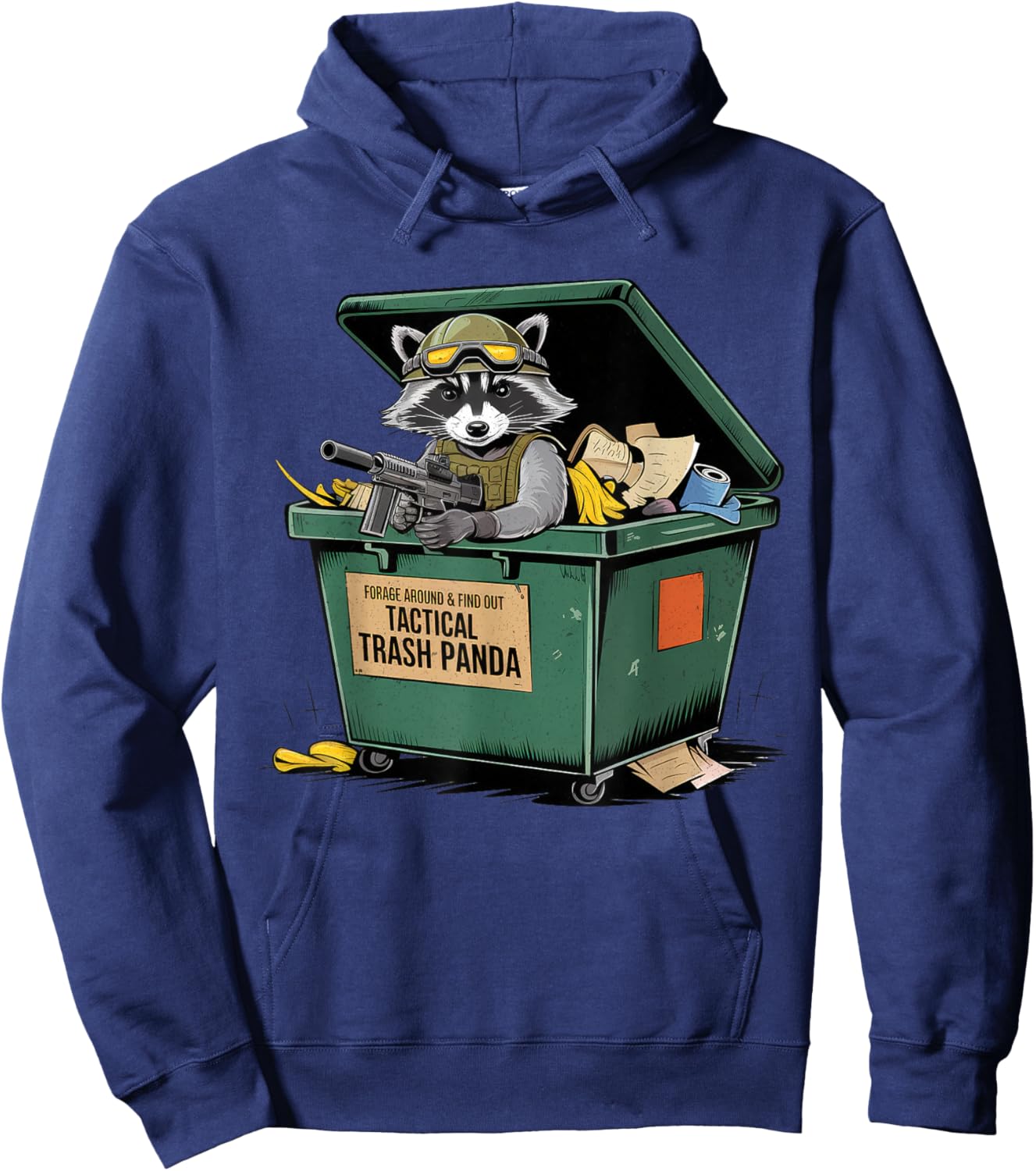 Funny Raccoon Forage Around & Find Out Tactical Trash Panda Hoodie - Hoodie | Navy