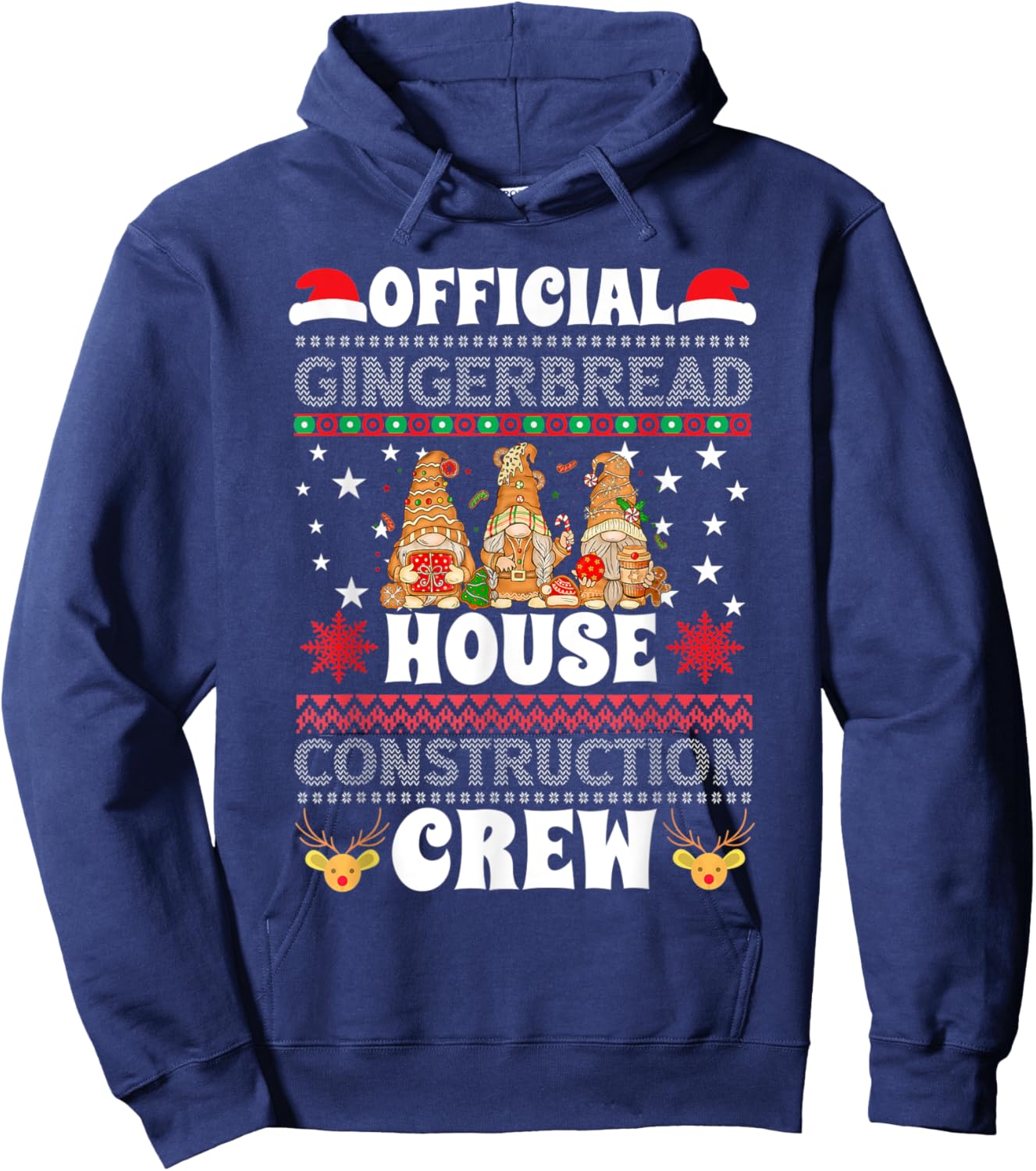 Official Gingerbread House Construction Crew Ugly Sweater Hoodie - Hoodie | Navy