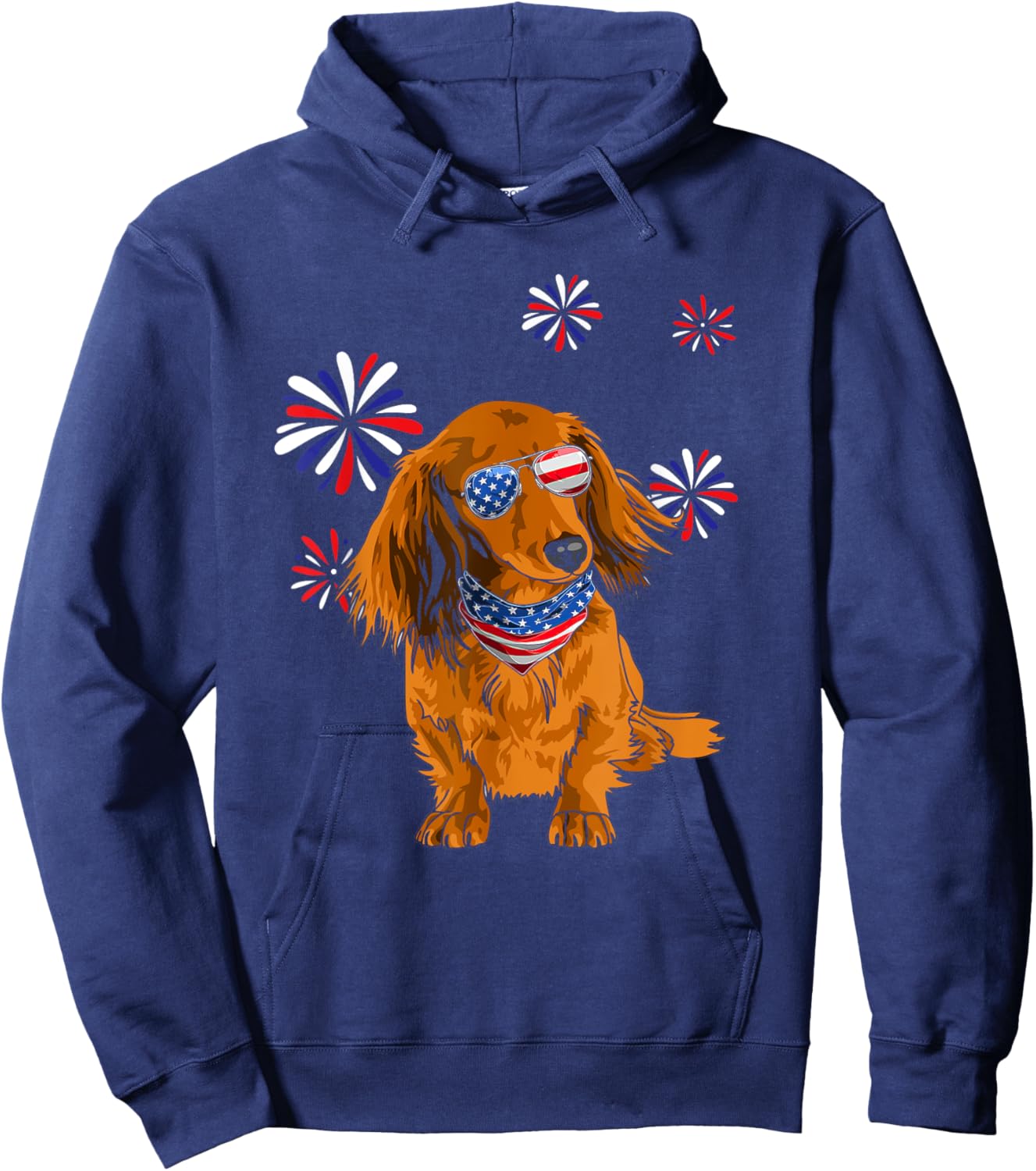 Patriotic Red Long-Haired Dachshund 4th of July Dog Lover Men Hoodie - Hoodie | Navy