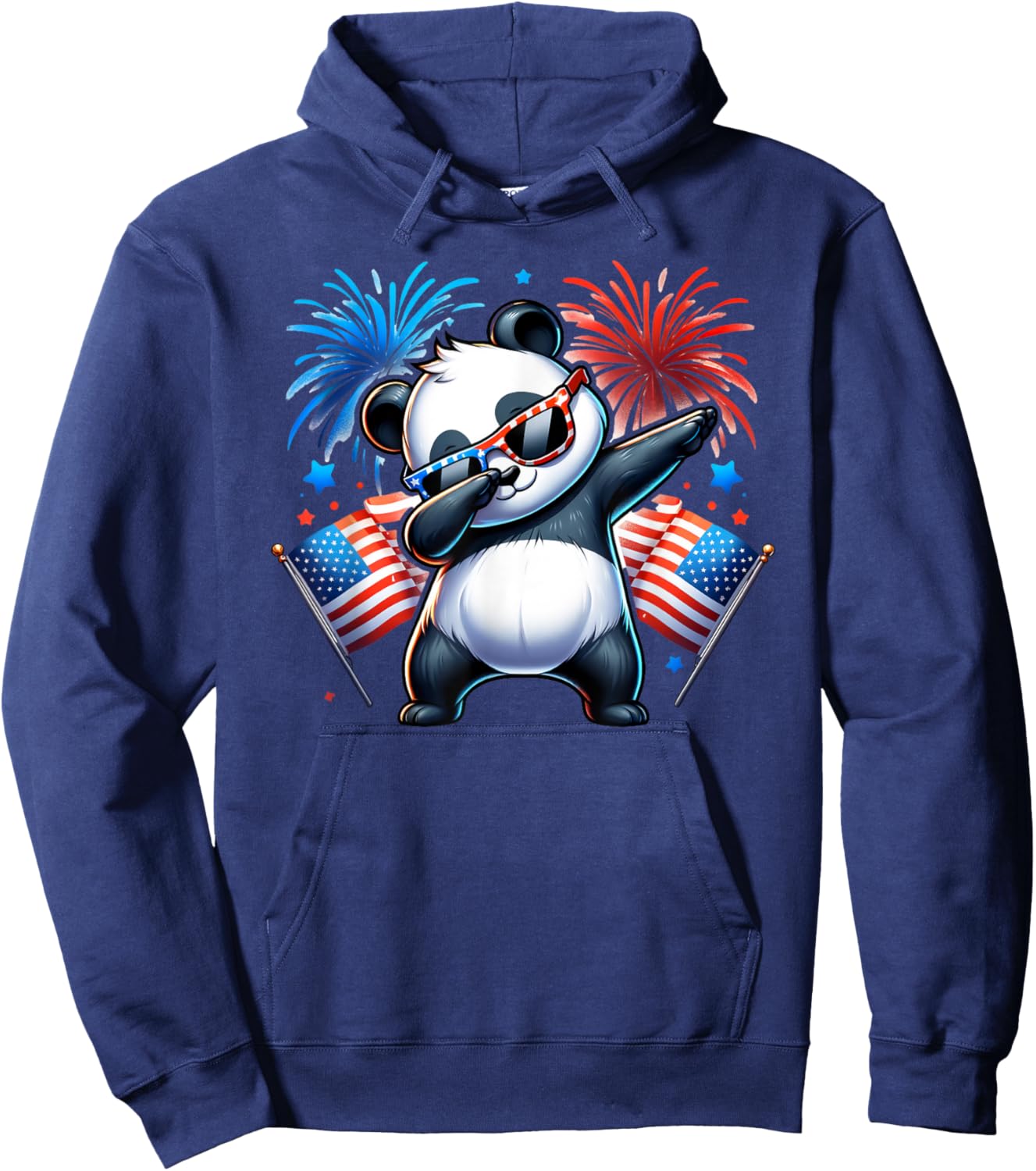 July 4th Dabbing Panda Fireworks USA Flag Patriotic Boy Girl Hoodie - Hoodie | Navy