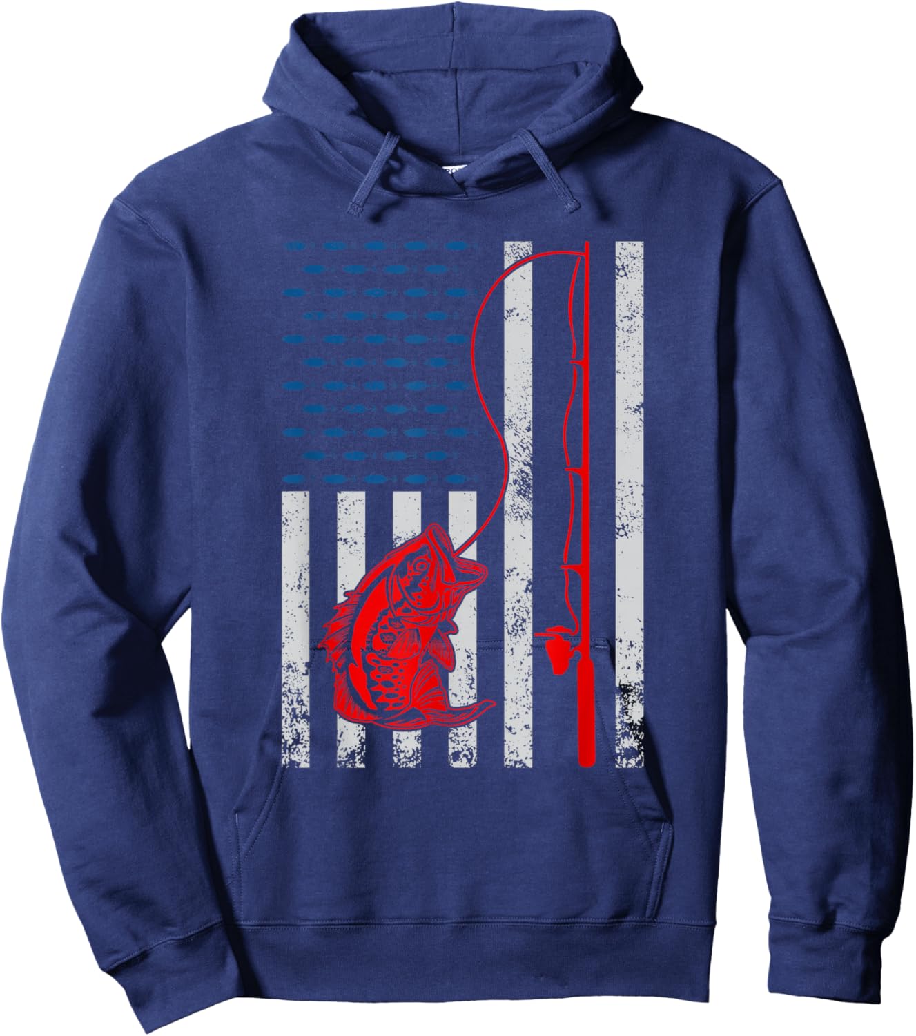 American Flag Fishing Rod Fishing Lover Vintage Fisherman Hoodie - Hoodie | Navy