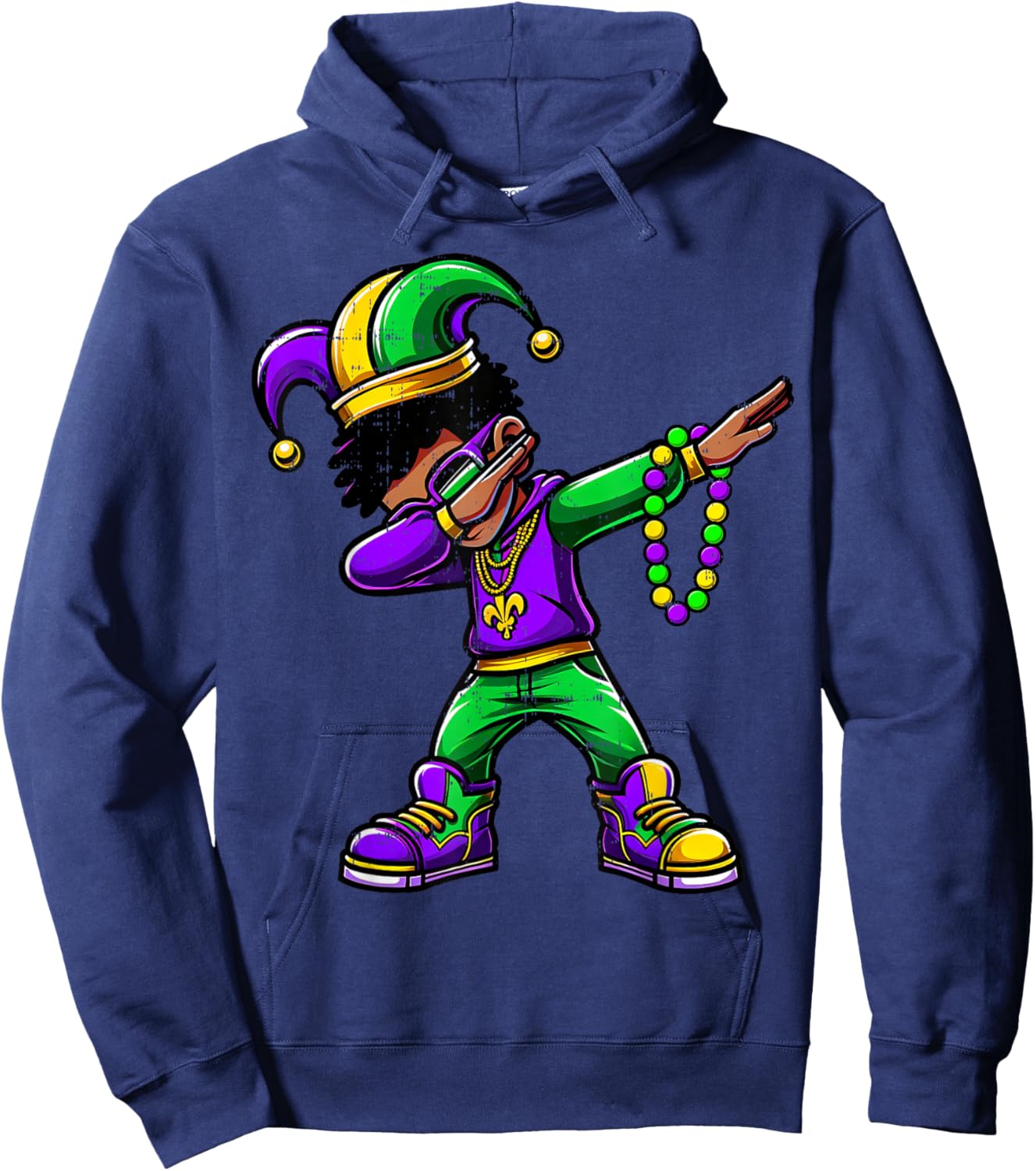 Funny Dabbing Mardi Gras For Black Boy Outfit Jester Hat Kid Hoodie - Hoodie | Navy