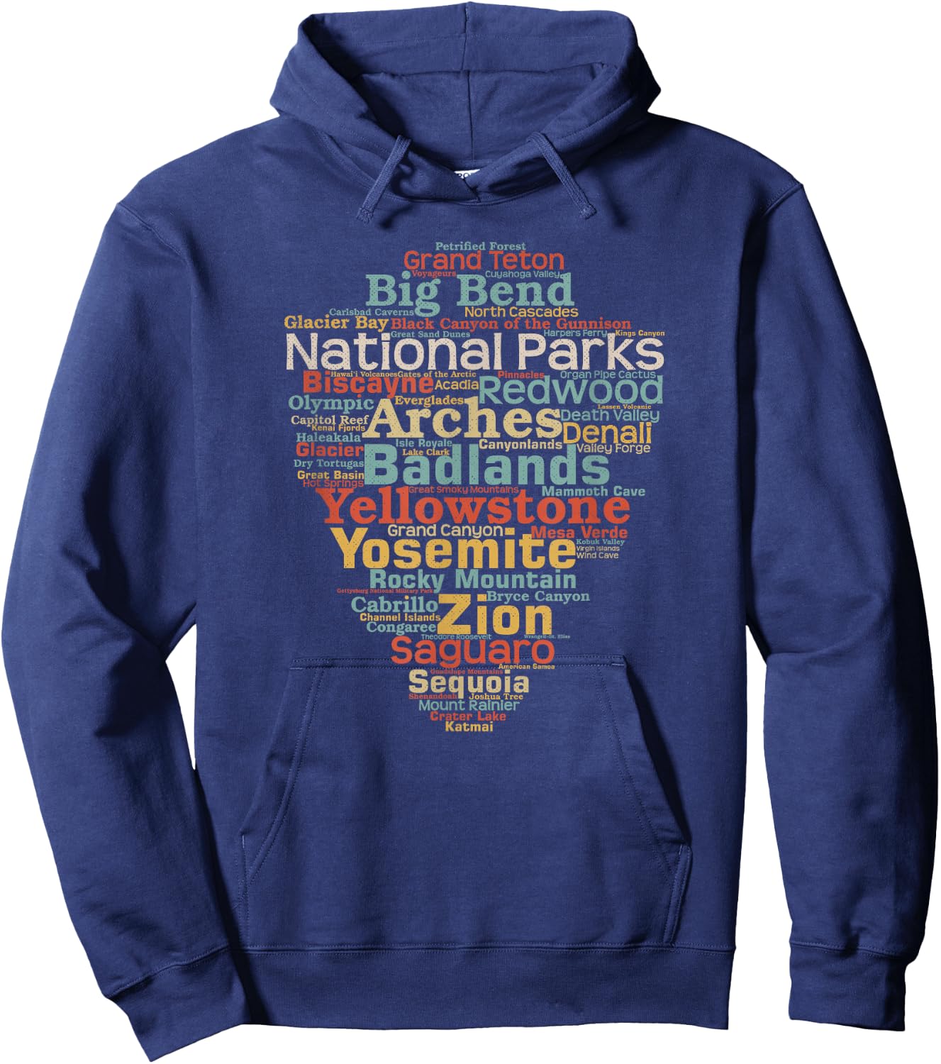 National Parks List Word Cloud Camping Hiking Men Women Kids Short Sleeve Hoodie - Hoodie | Navy