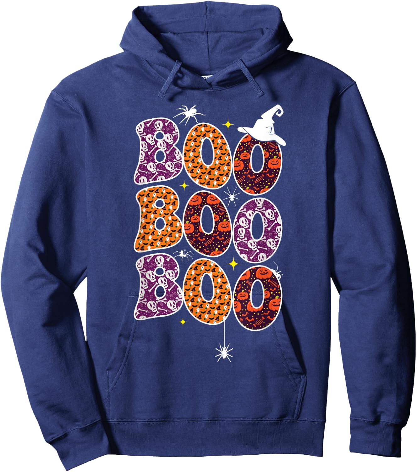 Boo With Spiders And Witch Hat Halloween Women Men Hoodie - Hoodie | Navy