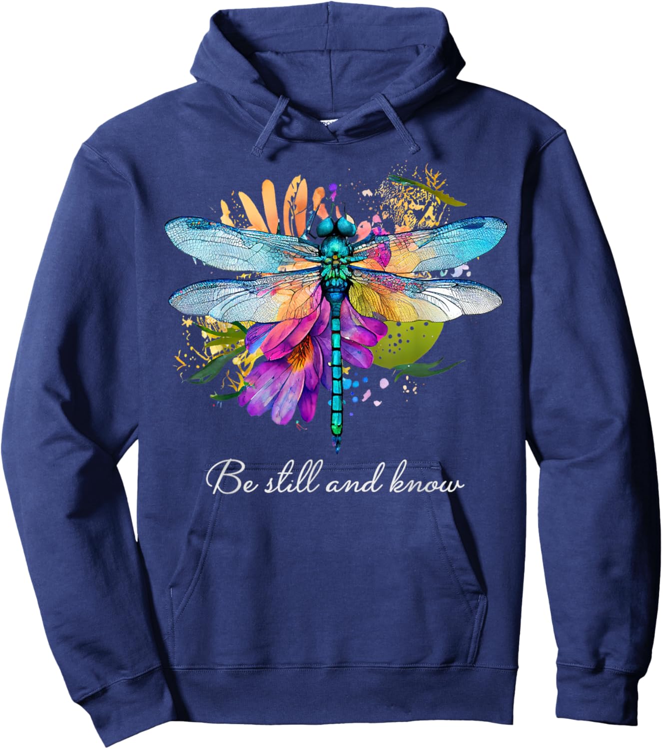 Be still and know Floral Dragonfly Christian Summer Women Kids Hoodie - Hoodie | Navy