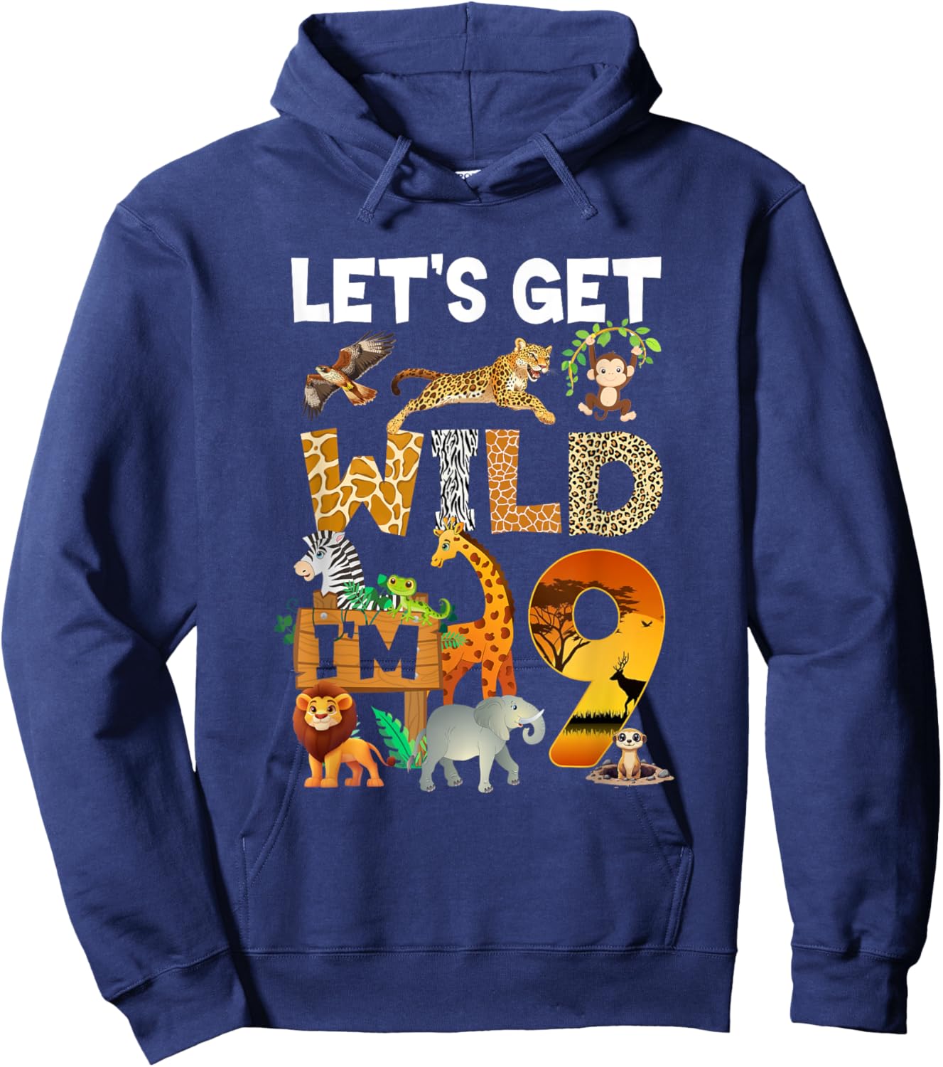 9 Year Old Zoo Birthday Safari Jungle Animal 9Th Bday Hoodie - Hoodie | Navy
