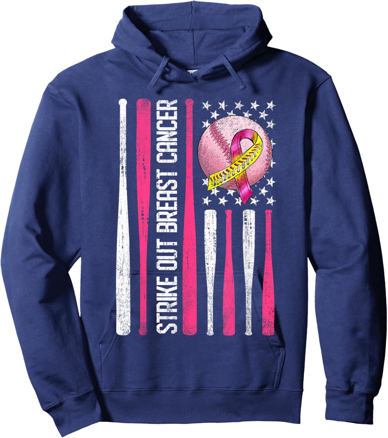 Strike Out Breast Cancer Softball Fight Awareness Men Hoodie - Hoodie | Navy