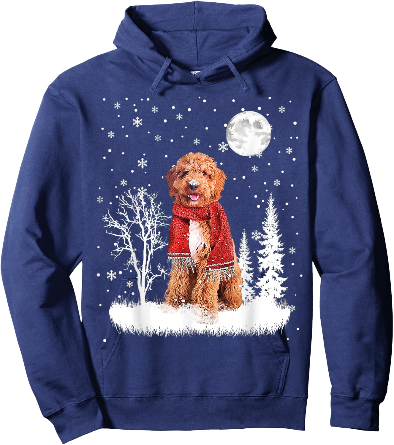 Irish Doodle Under Moonlight Snow Christmas Pajamas Hoodie - Hoodie | Navy