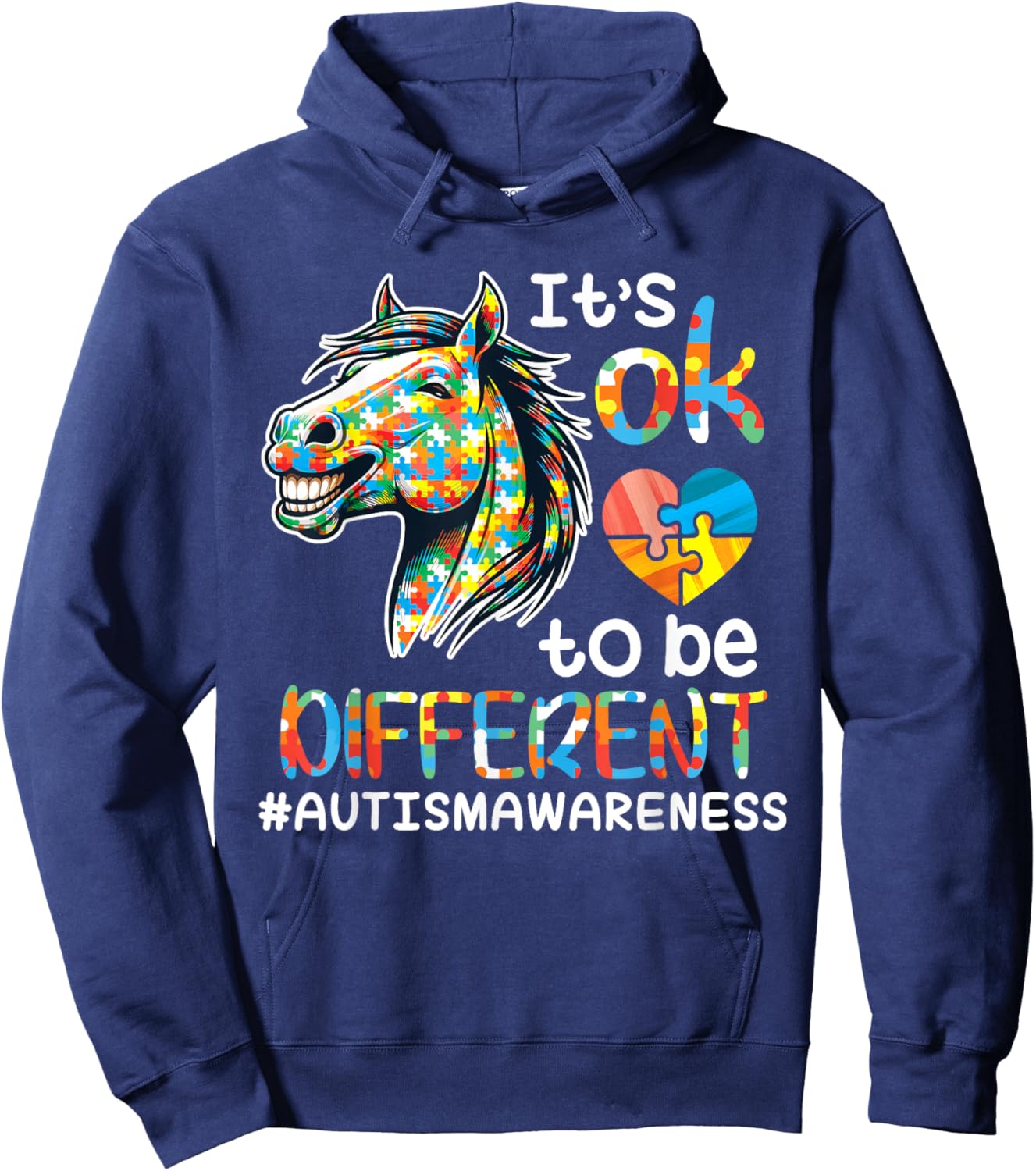 Horse Autistic It's OK To Be Different Autism Support Hope Hoodie - Hoodie | Navy