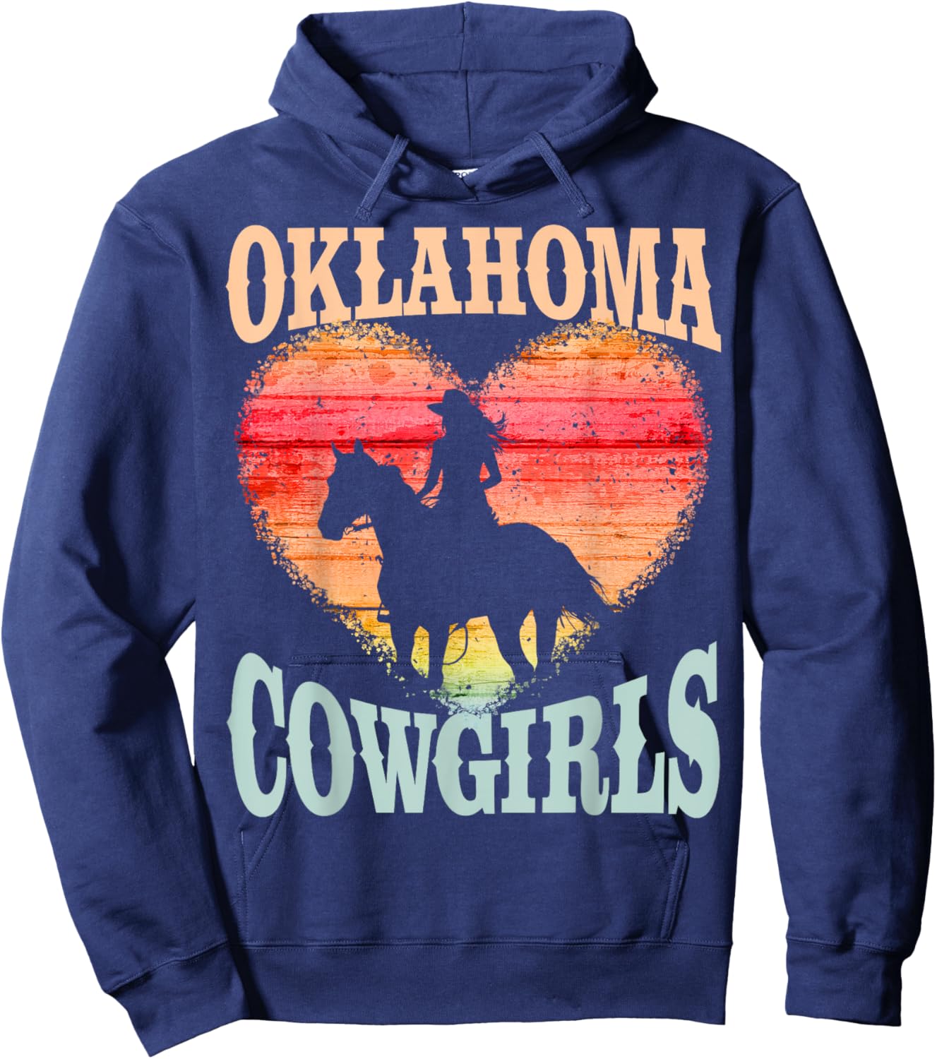Oklahoma Cowgirls Girl Riding Horse Silhouette Ombre Heart Hoodie - Hoodie | Navy