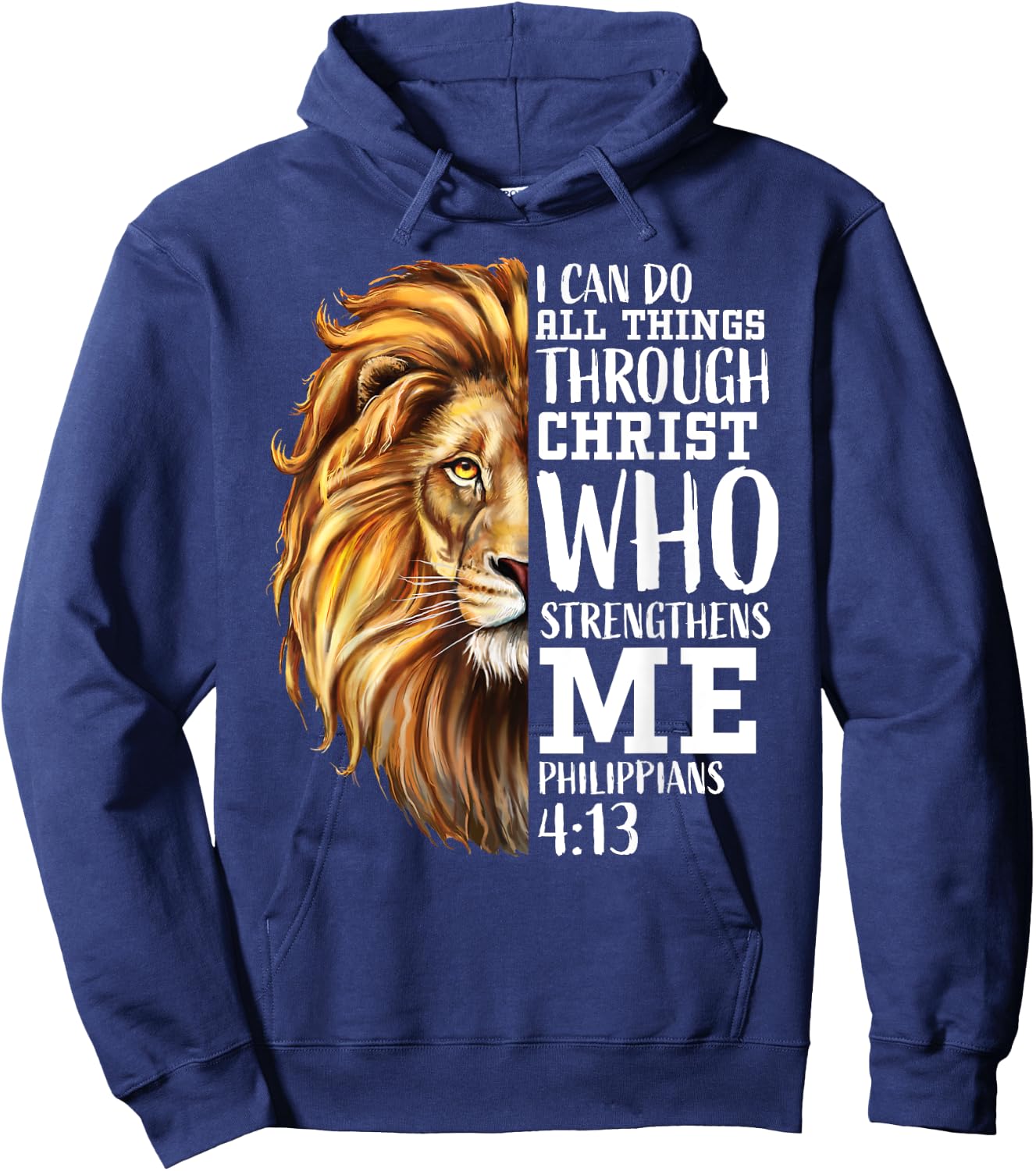 Christian Bible Verse Sayings Religious Gifts Him Lion Judah Hoodie - Hoodie | Navy