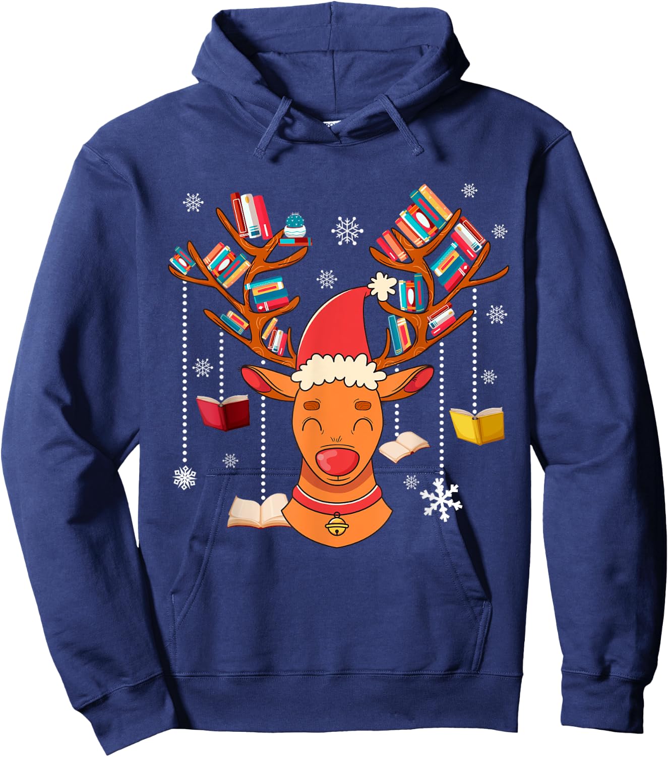 Christmas Librarian Reindeer Xmas Book Teachers Love Reading Hoodie - Hoodie | Navy