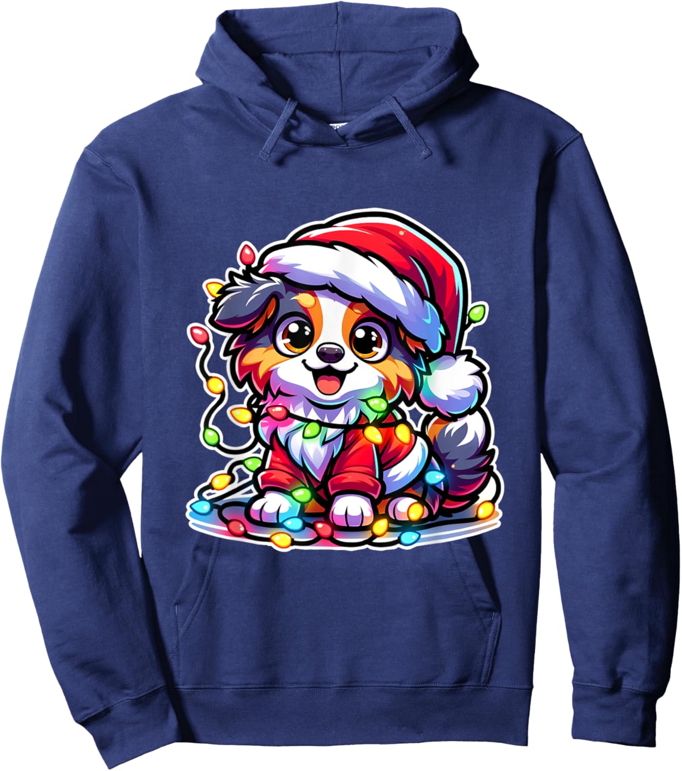 Merry Christmas Xmas Australian Shepherd Santa Dog With Hoodie - Hoodie | Navy