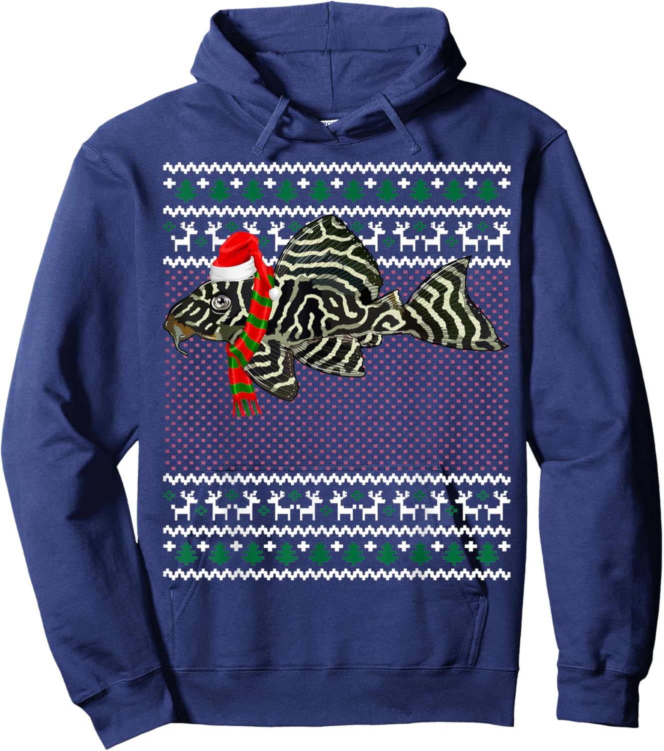 Funny Xmas Santa Hat Tiger Plecos Ugly Christmas Hoodie - Hoodie | Navy