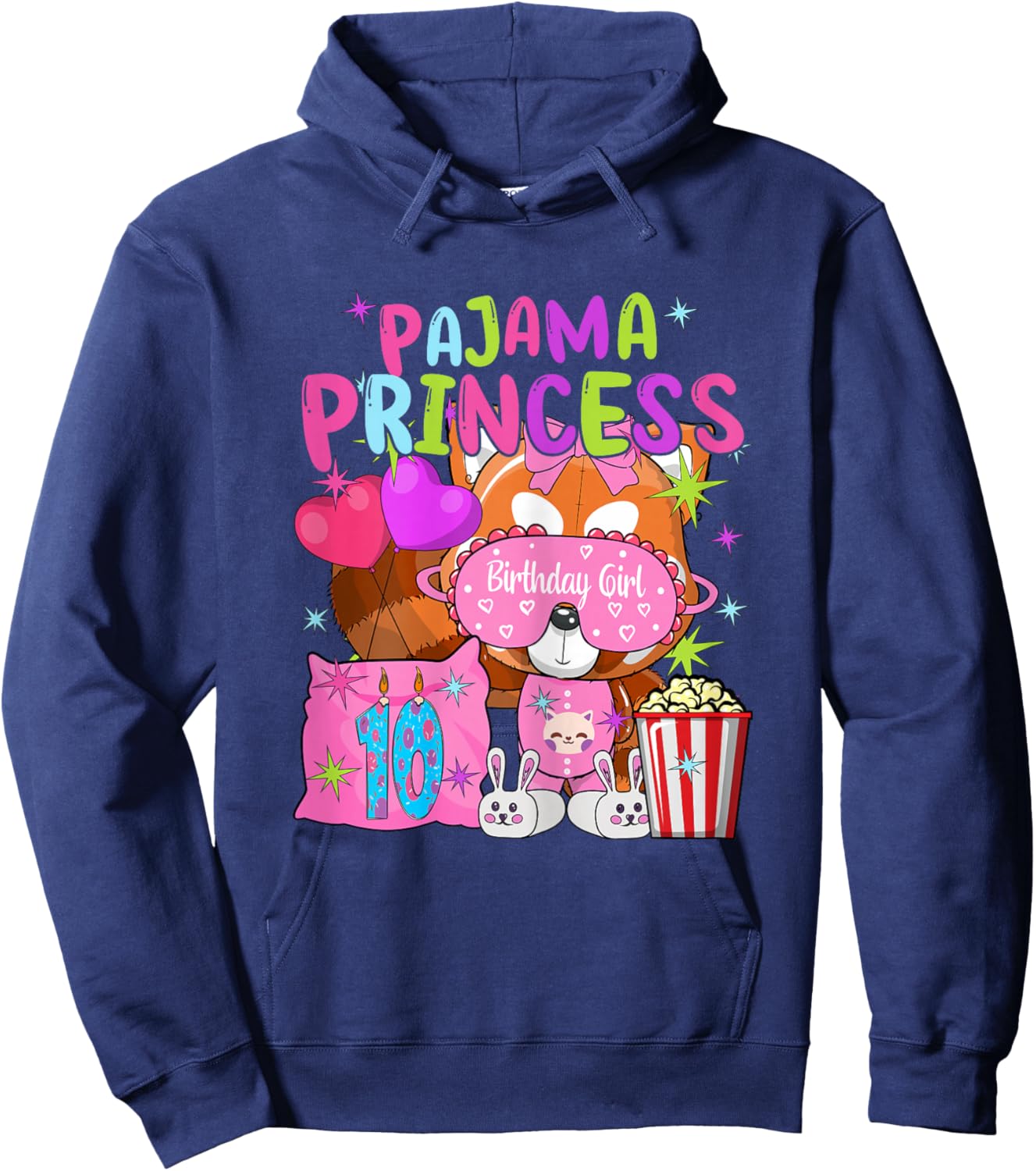 10th Birthday Pajama Party Theme 10 Years Old Birthday Girl Hoodie - Hoodie | Navy