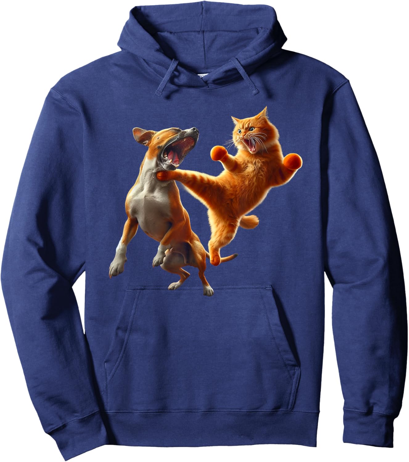 Dog Vs Cat Kick Boxing Fighting Funny Cat Joke Pun Graphic Hoodie - Hoodie | Navy