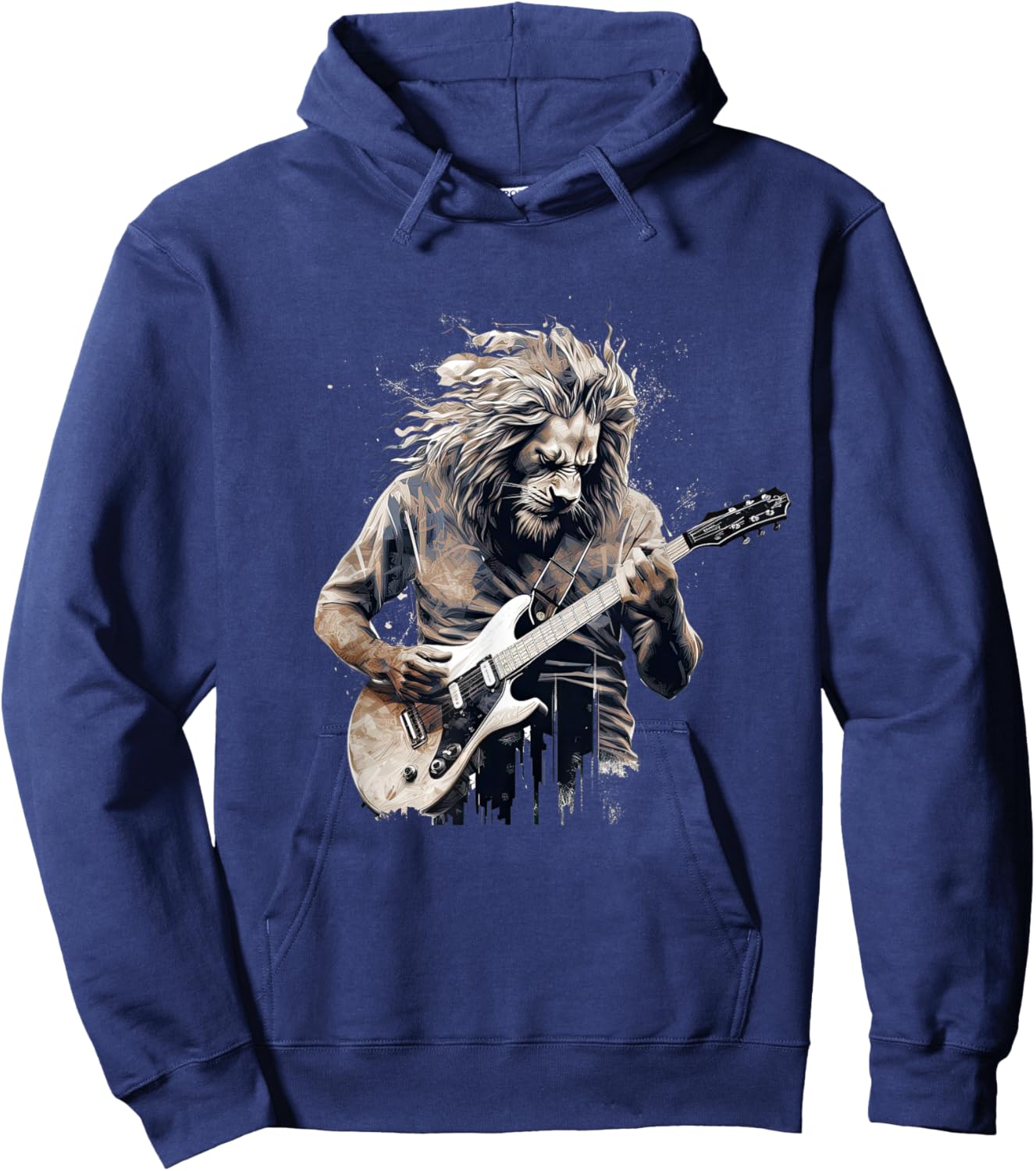 Awesome Lion Playing Electric Guitar Hoodie - Hoodie | Navy