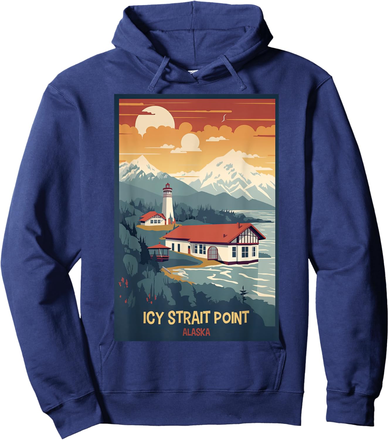 Icy Strait Point, Alaska Retro Travel Poster Graphic Hoodie - Hoodie | Navy