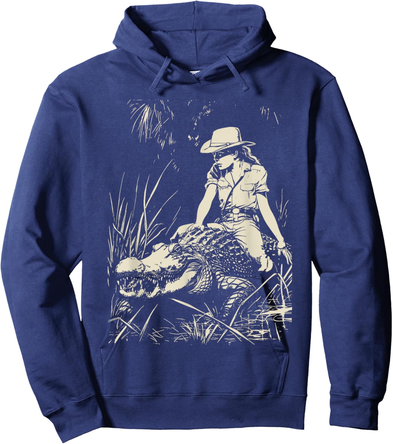 Girl riding Alligator | Weird Funny Florida Crocodile Meme Hoodie - Hoodie | Navy