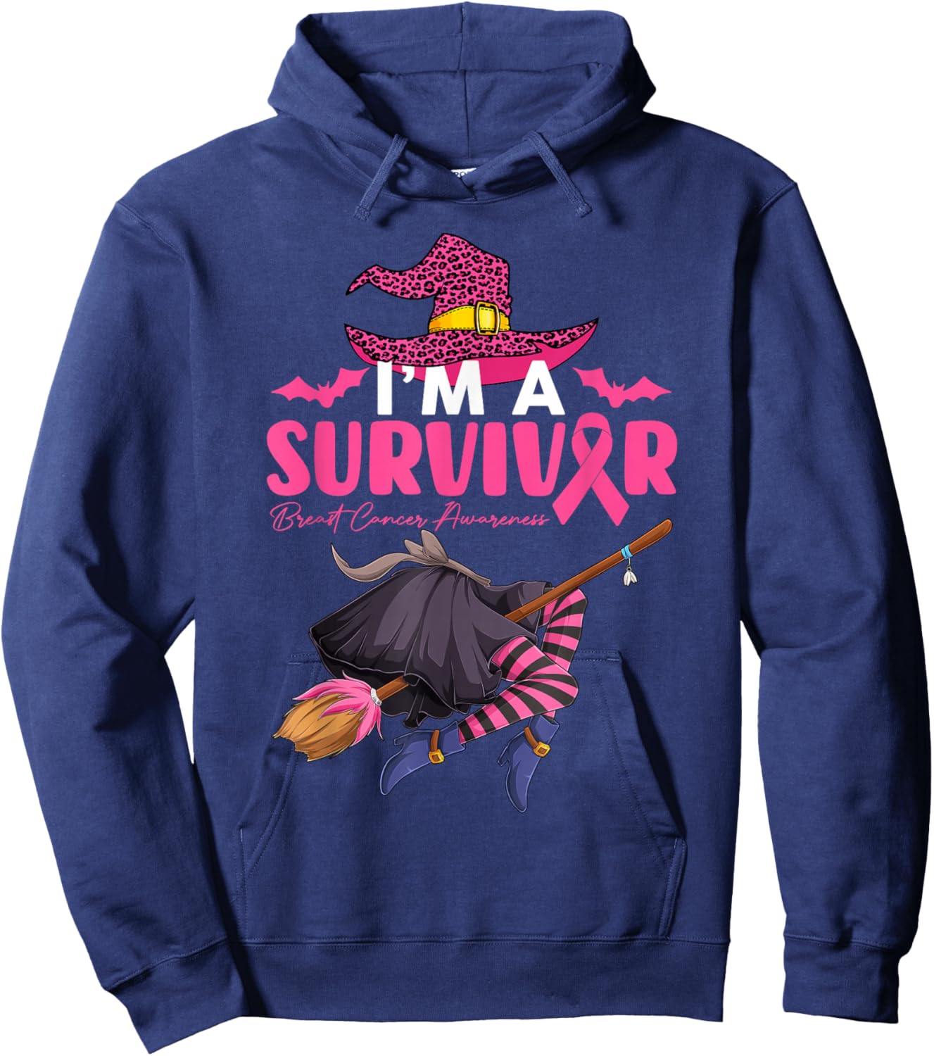 I'm Survivor Witch With Broom Breast Cancer Halloween Women Hoodie - Hoodie | Navy
