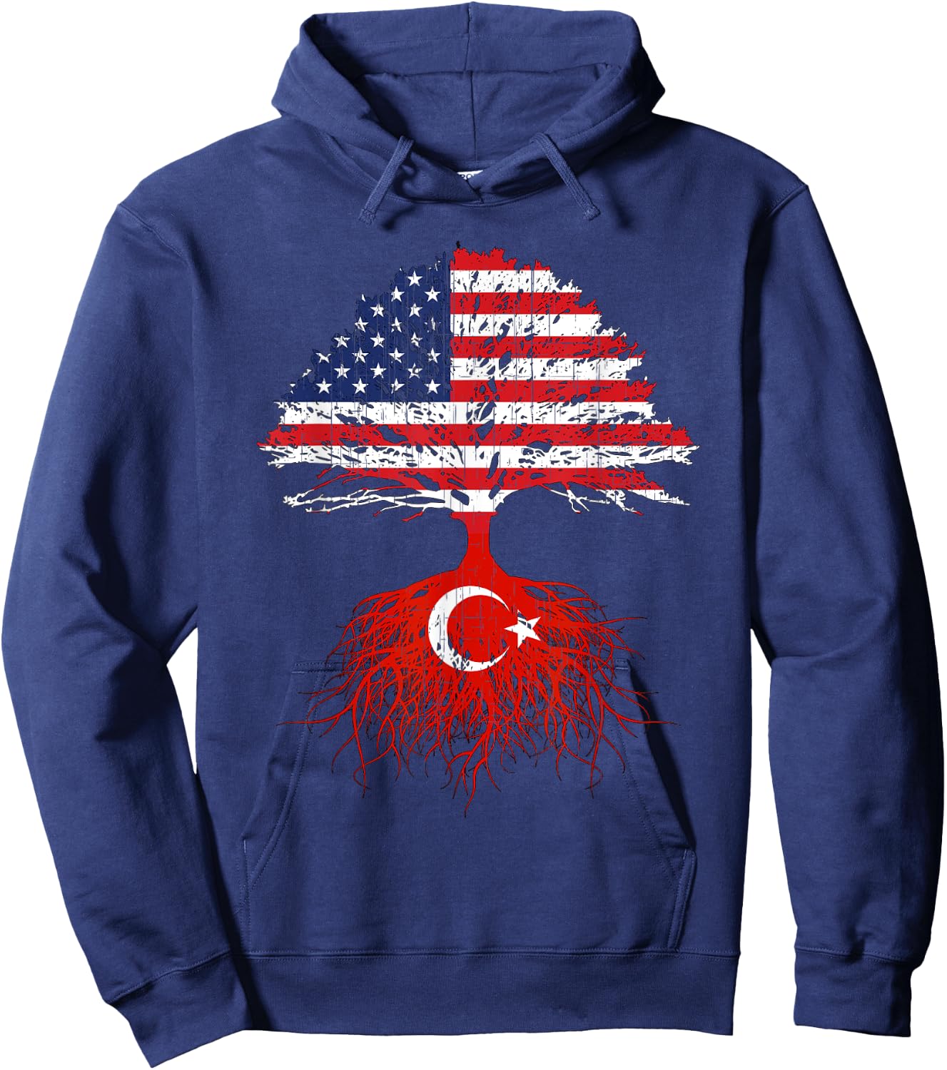 Turkey Roots Turkish American USA Flags Naturalization Gift Women Girls Kids Men Hoodie - Hoodie | Navy