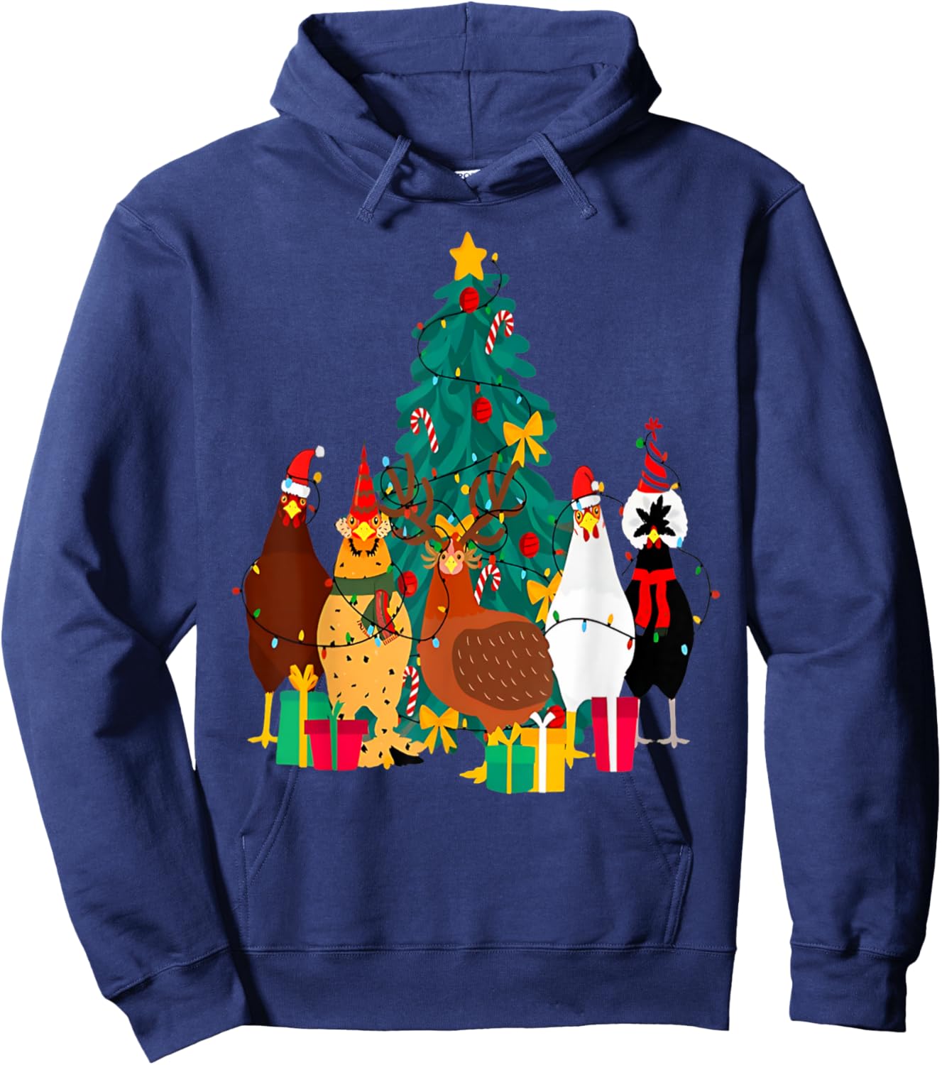 Cute Christmas Chickens Santa Farm Chickens Animals Pajamas Hoodie - Hoodie | Navy