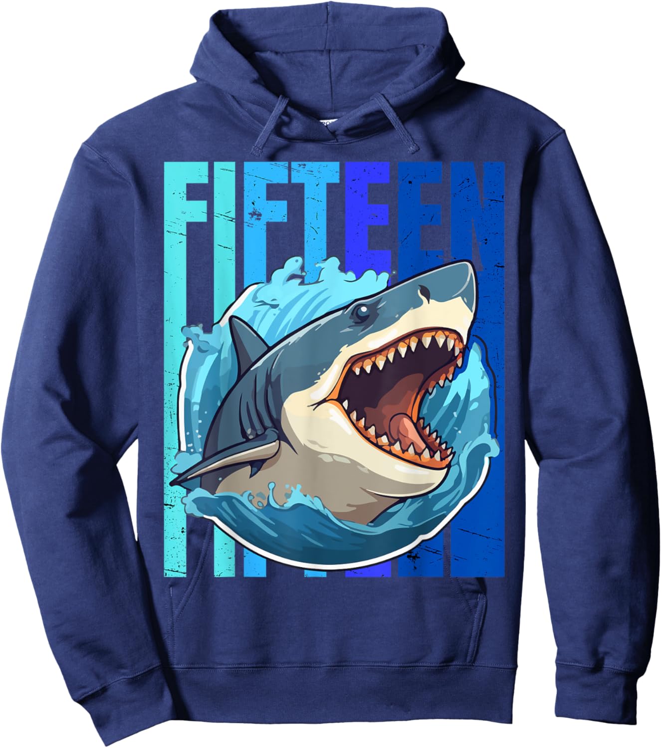 15 Year Old - 15th Birthday Boy Shark Hoodie - Hoodie | Navy