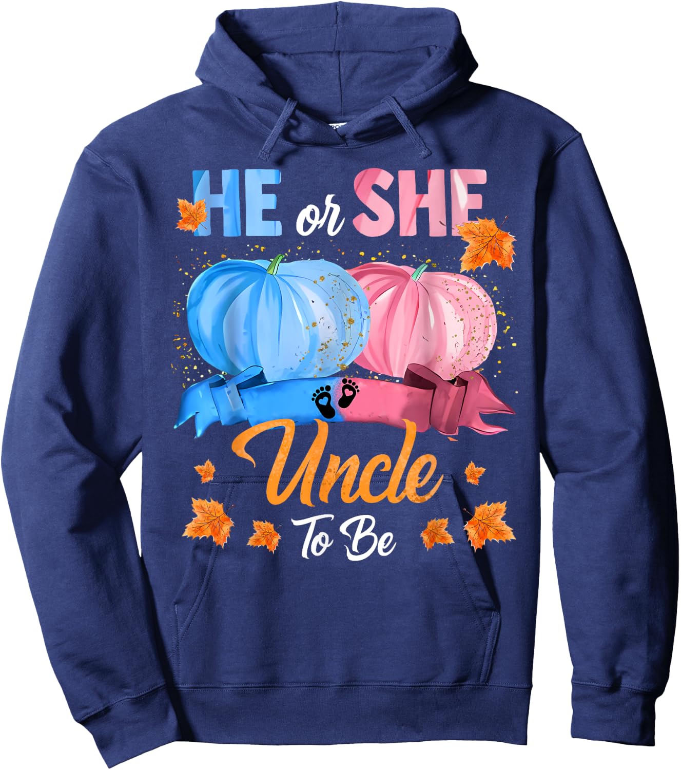 Halloween Pumpkin Gender Reveal He or She Uncle To Be Hoodie - Hoodie | Navy