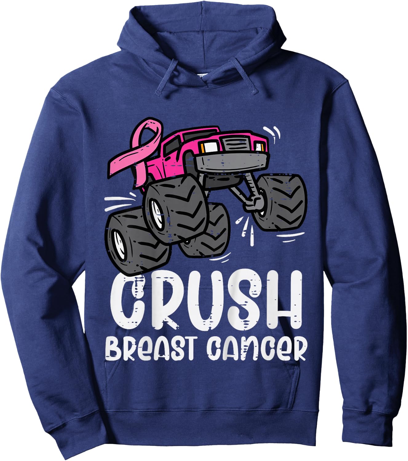 Kids Monster Truck Pink Breast Cancer Awareness Kids Toddler Boys Hoodie - Hoodie | Navy