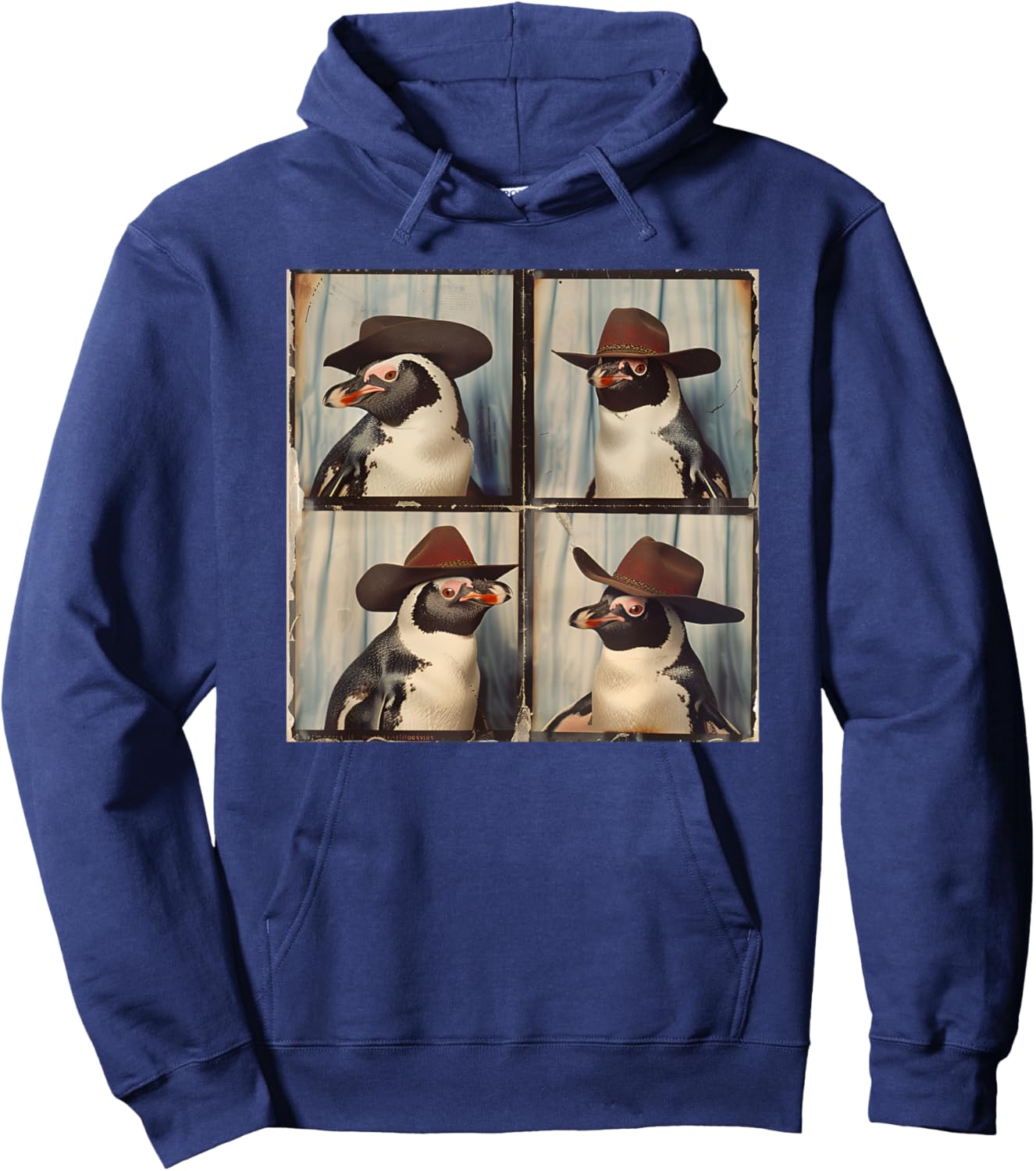 Penguin In Hat Funny Zoo Animal Photobooth Penguin Cowboy Hoodie - Hoodie | Navy