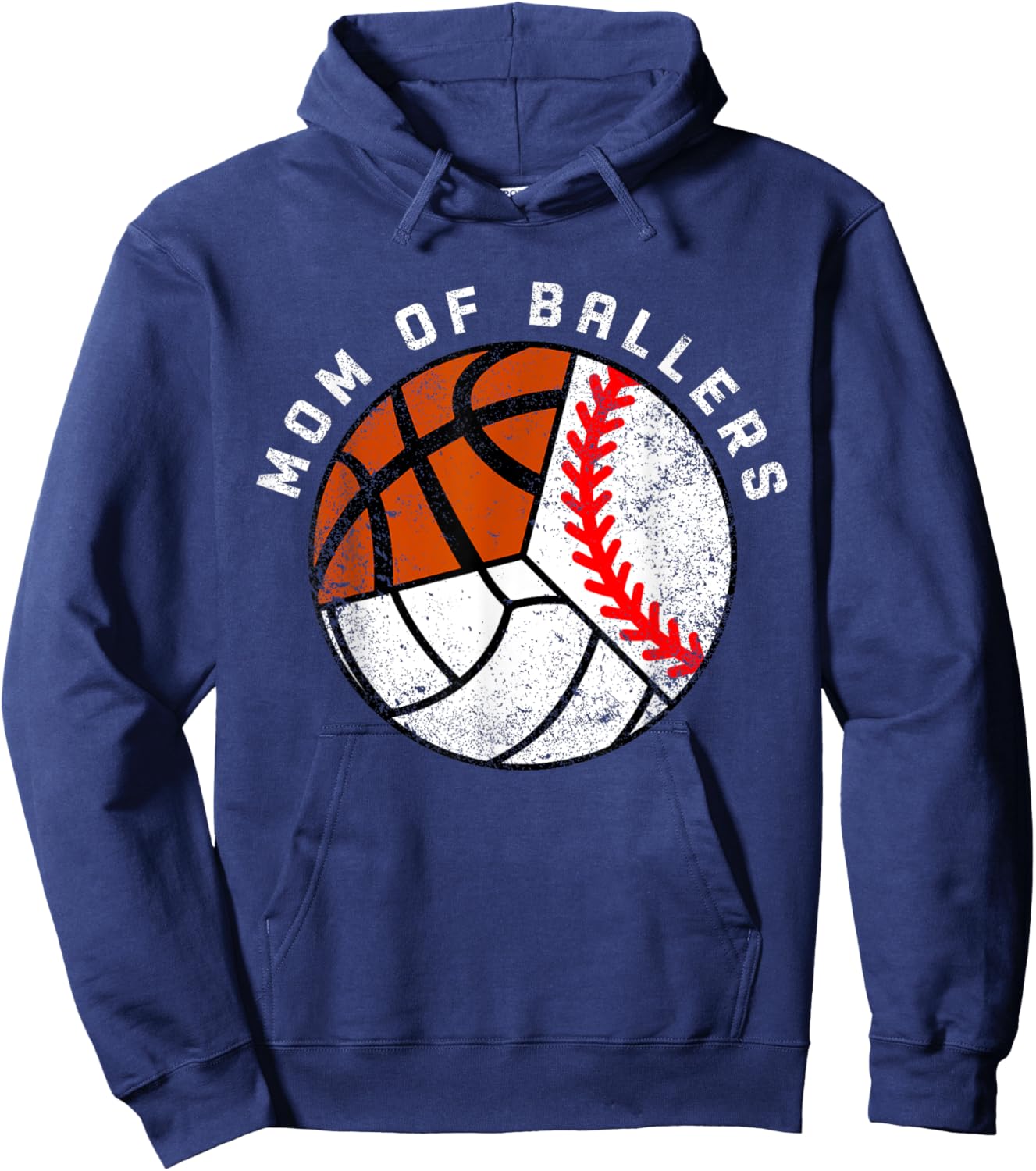 Mom Of Ballers Funny Baseball Volleyball Basketball Mom Hoodie - Hoodie | Navy