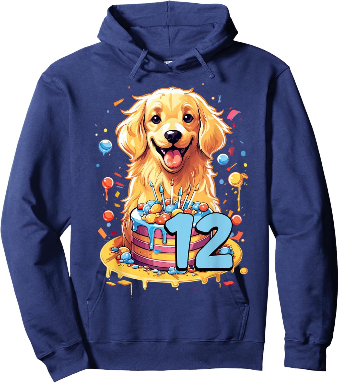 Golden Retriever Dog 12th Birthday Themed Party 12 Women Kids Hoodie - Hoodie | Navy