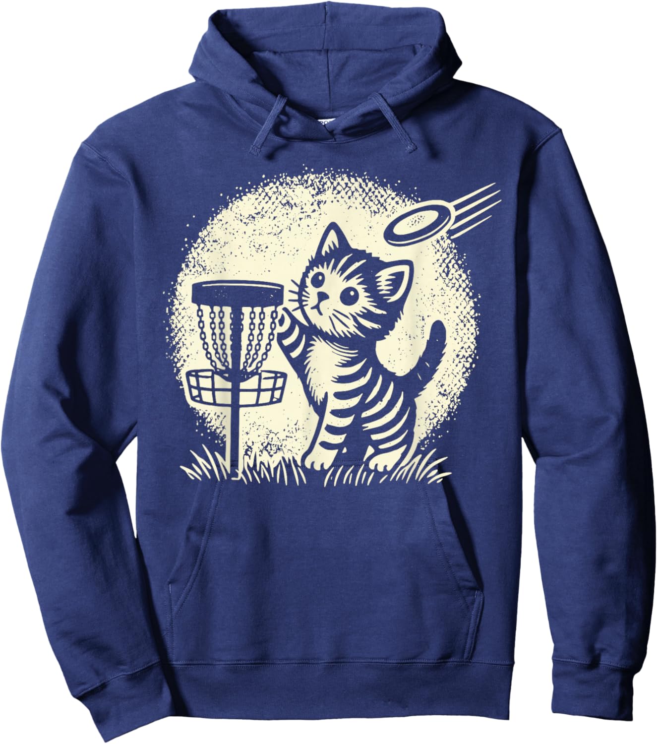 Vintage Cute Kitten Playing Disc Golf Golfing Golfer Cat Hoodie - Hoodie | Navy