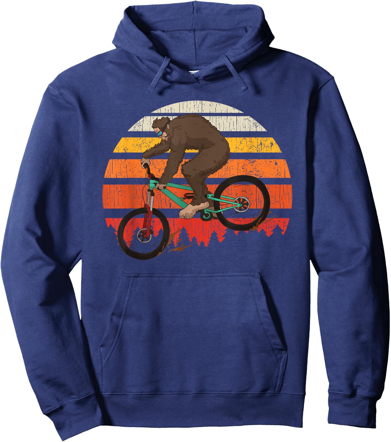 Retro Mountain Biking MTB Funny Bigfoot Riding Bike Gift Hoodie - Hoodie | Navy