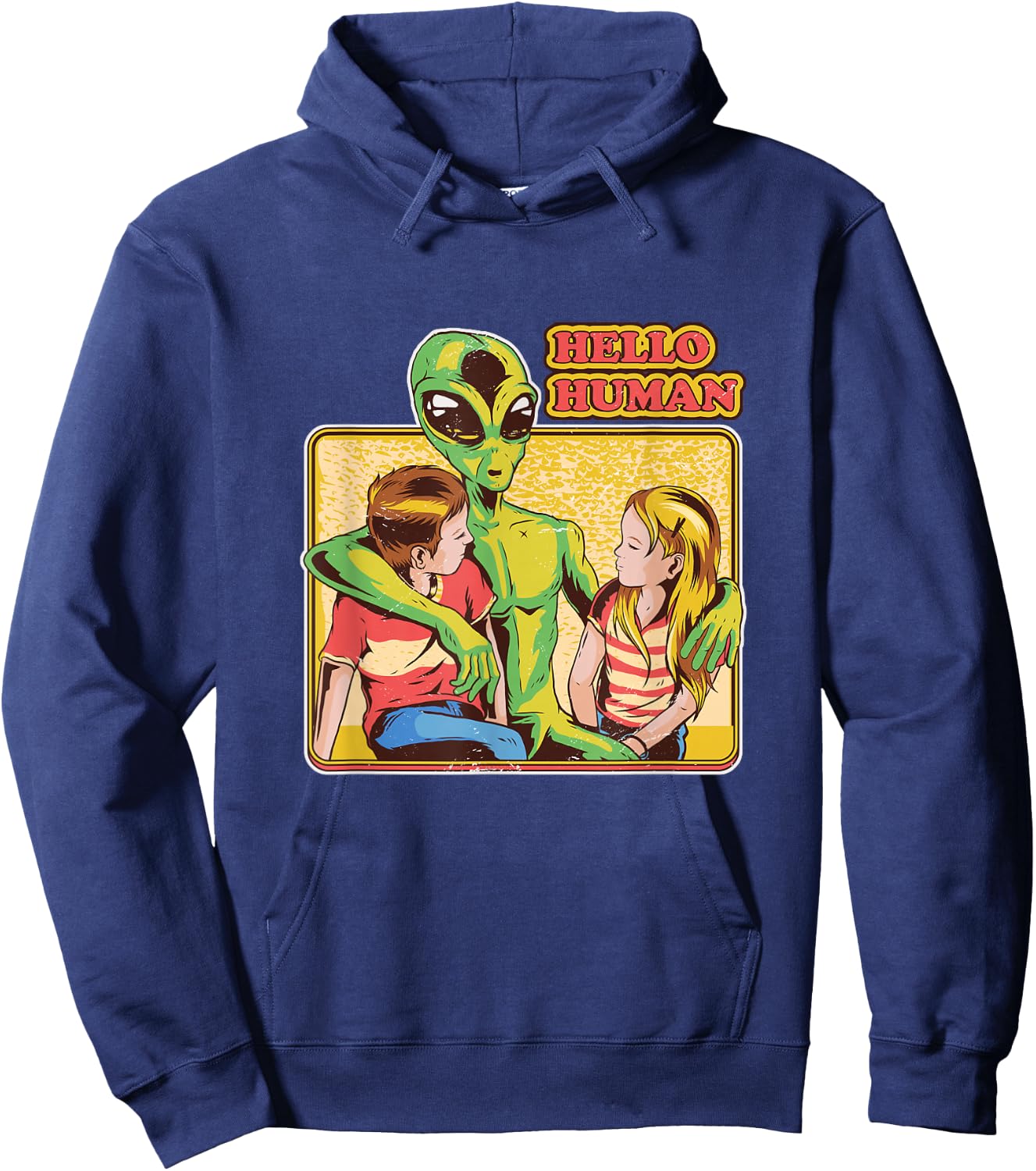 Cool Retro Alien and Hello Humans Outer Space Galaxy Hoodie - Hoodie | Navy