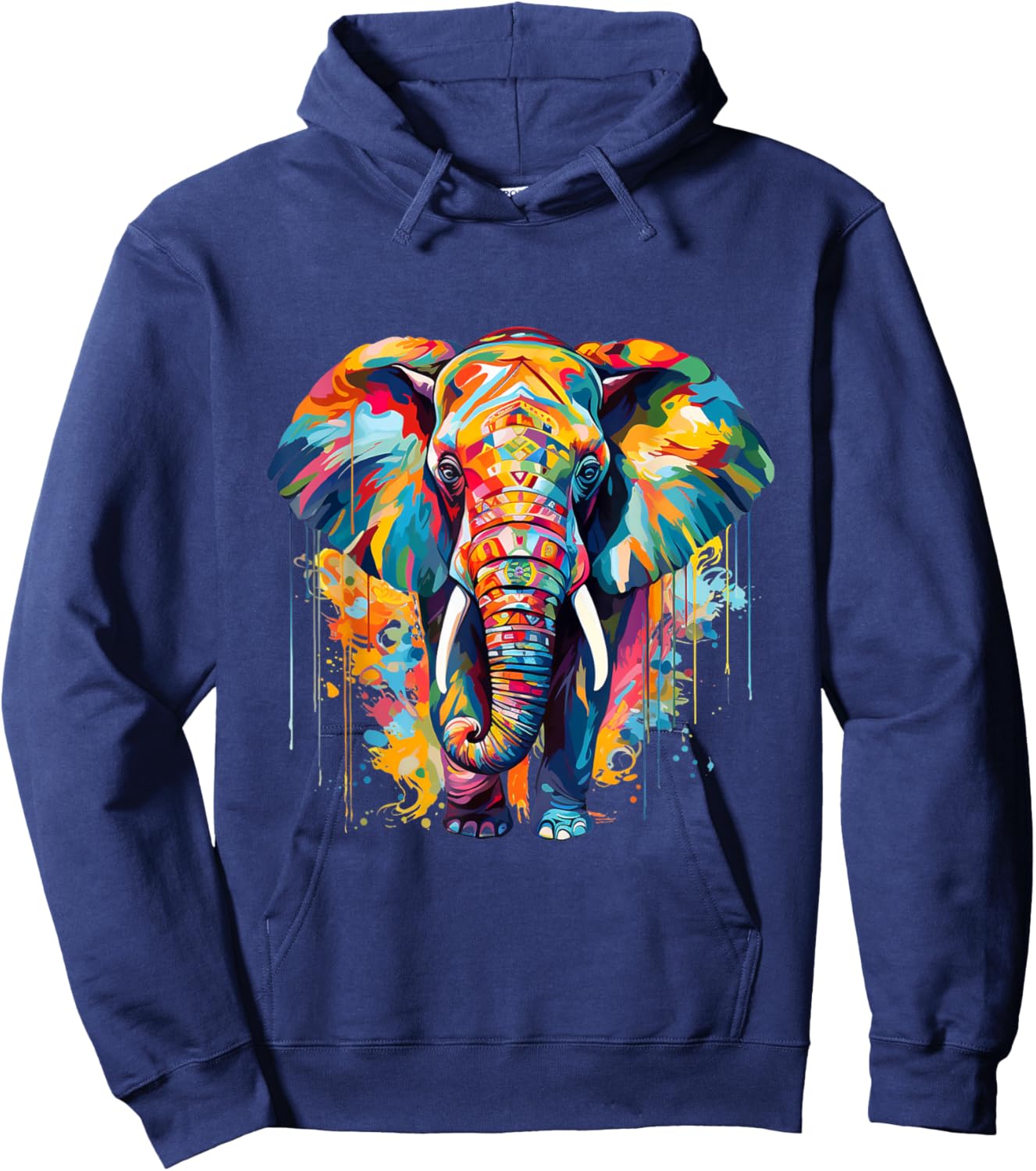 Cool Colorful Elephant Portrait Graphic Hoodie - Hoodie | Navy