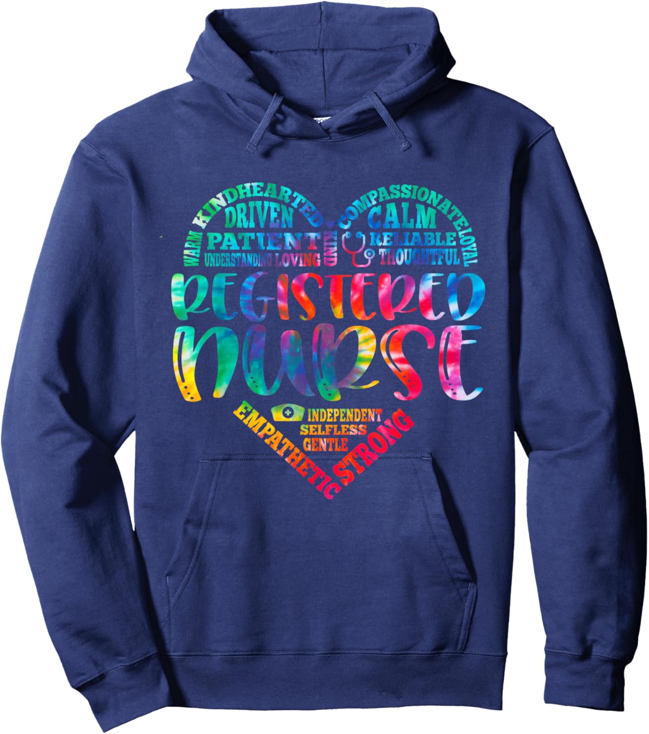 Tie Dye Registered Nurse - RN Nursing Heart Nurse Day Week Hoodie - Hoodie | Navy