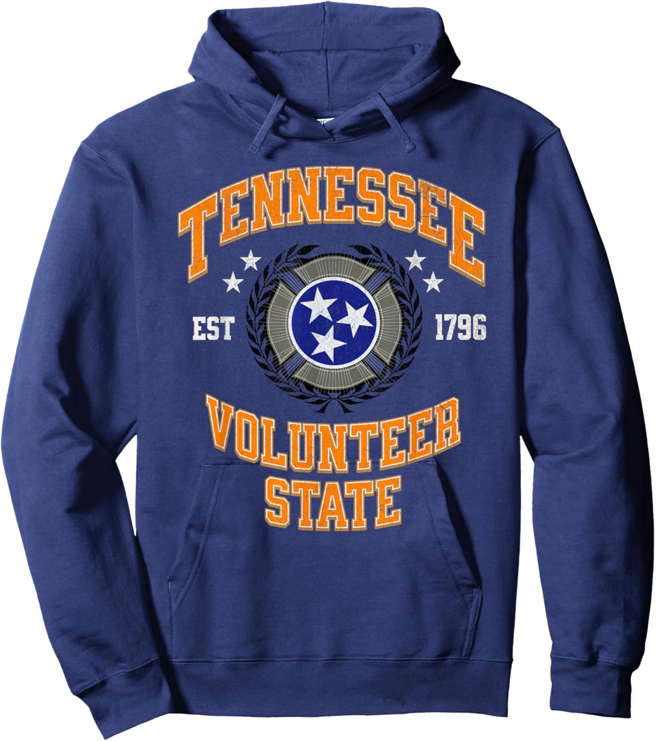 Vintage Tennessee Volunteer State Tri Star Flag Hoodie - Hoodie | Navy