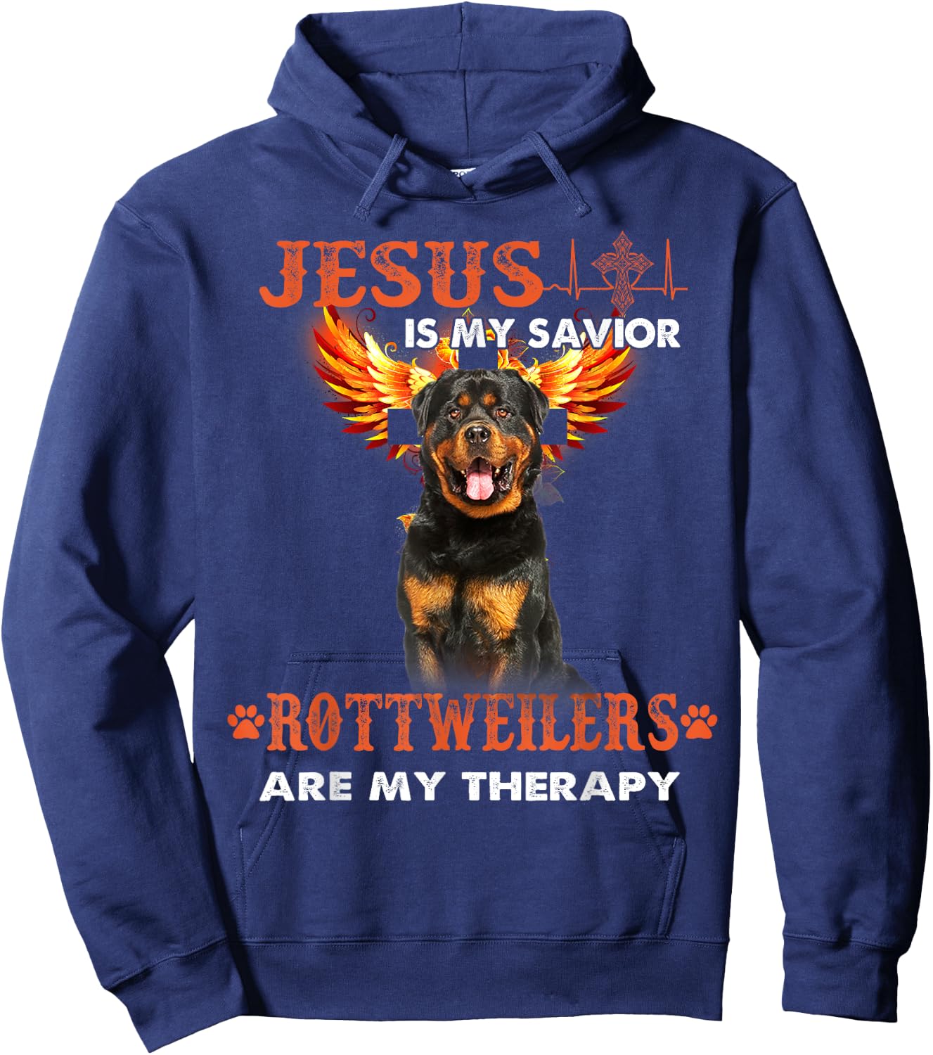 Jesus Is My Savior Rottweilers Are My Therapy Christian Hoodie - Hoodie | Navy