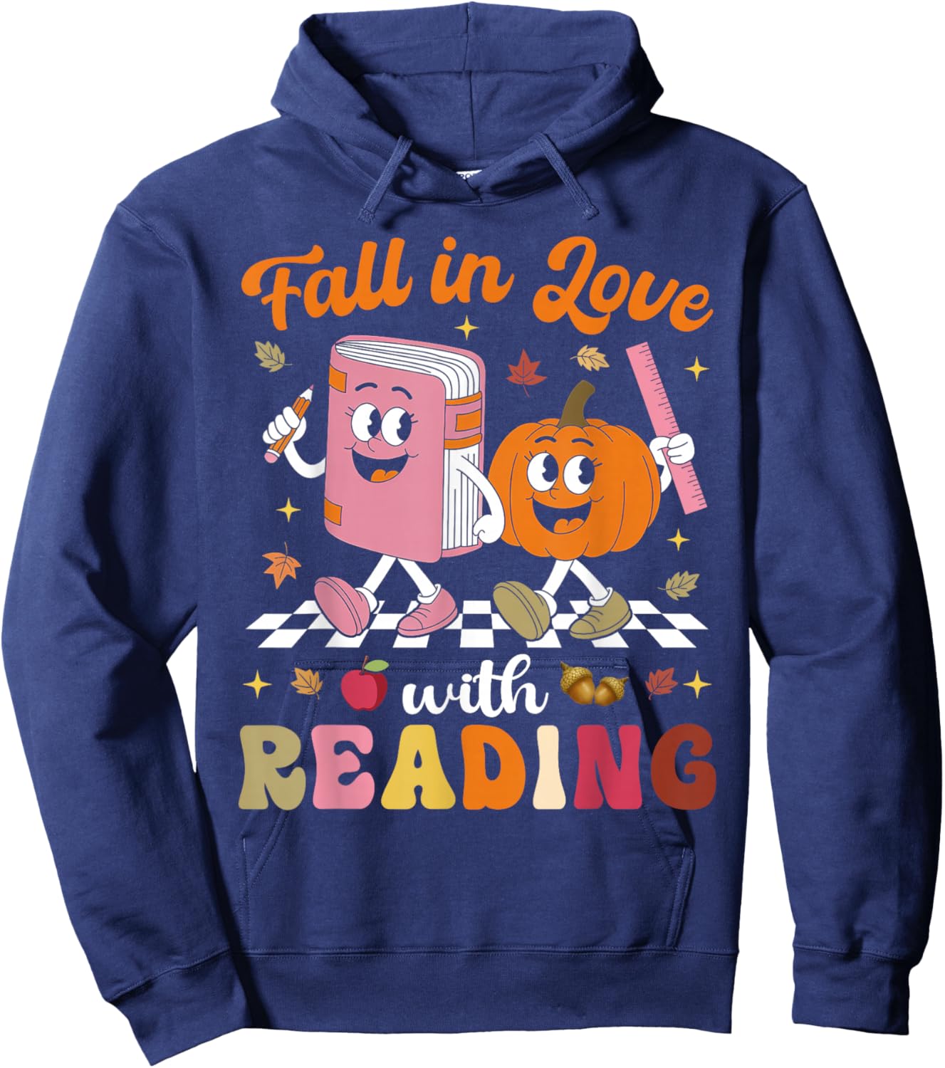Retro Fall in Love with Learning Pumpkin Autumn Teacher Hoodie - Hoodie | Navy