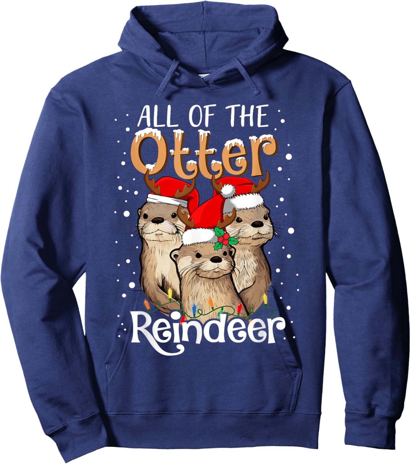 All of the Otter Reindeer Christmas Otters Santa Xmas Pajama Hoodie - Hoodie | Navy