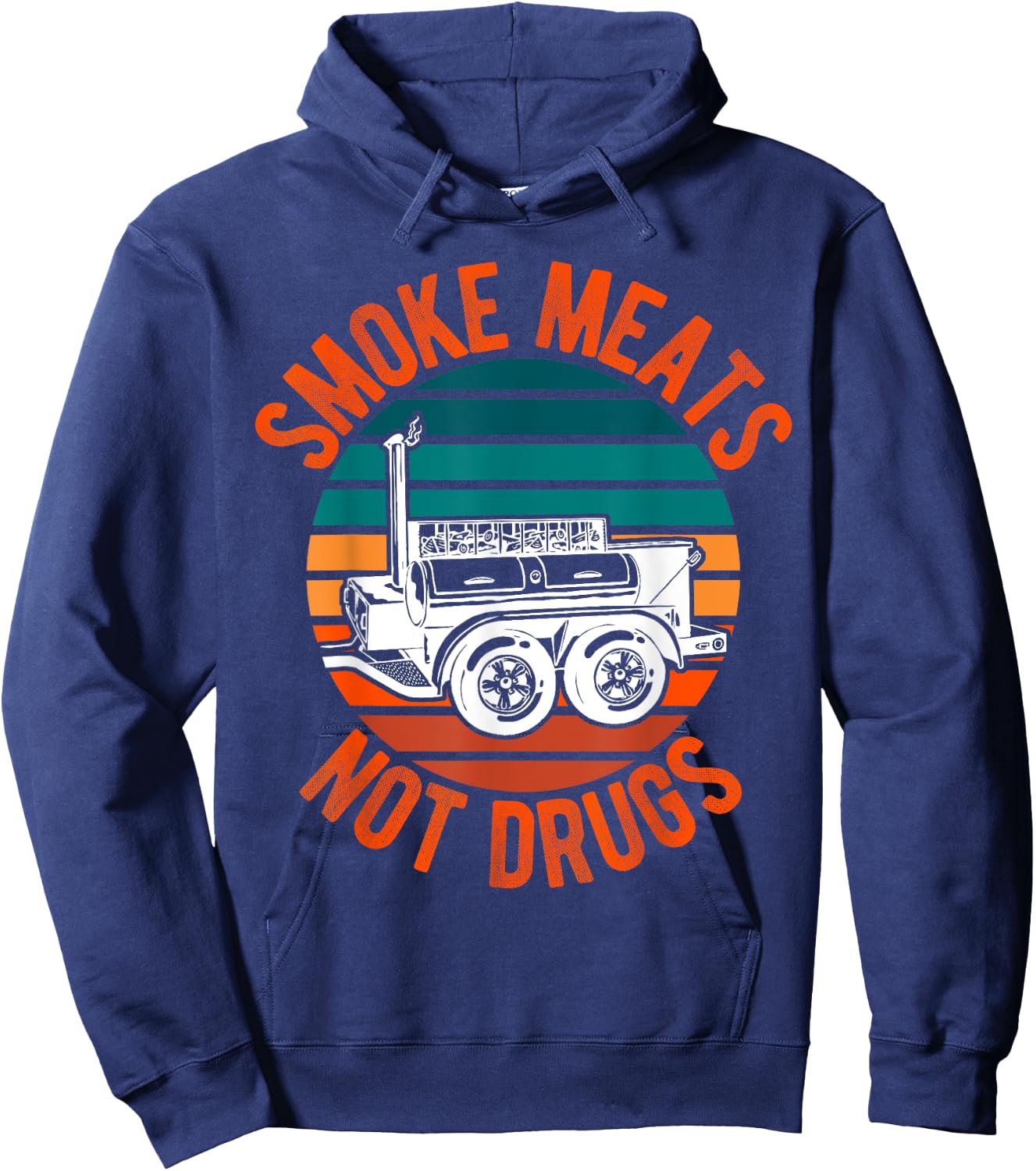 Smoke Meats Not Drugs Funny BBQ Grill Smoker Vintage Sunset Women Hoodie - Hoodie | Navy