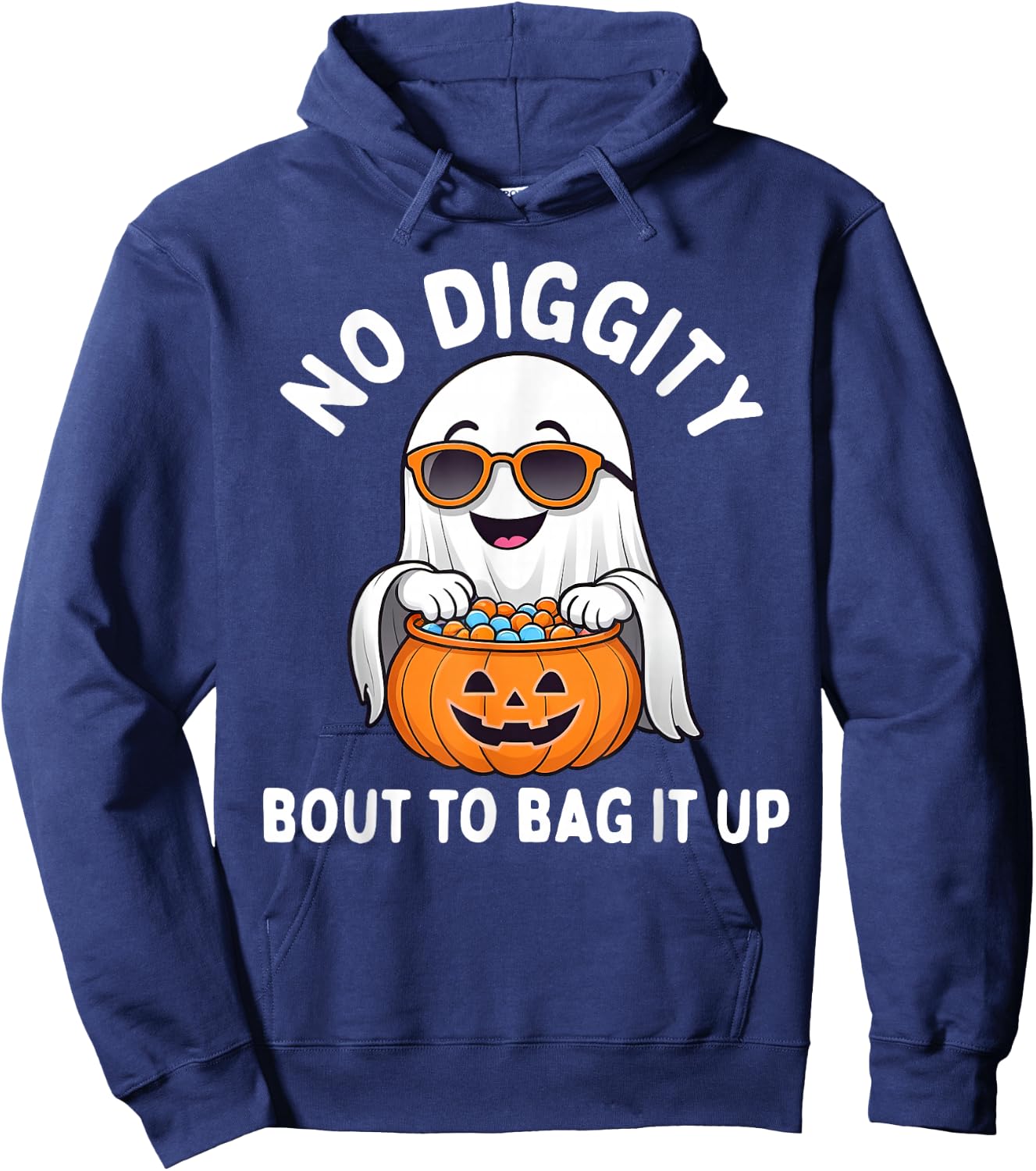 Halloween Ghost No Diggity Bout to Bag it Up Toddler Boys Hoodie - Hoodie | Navy