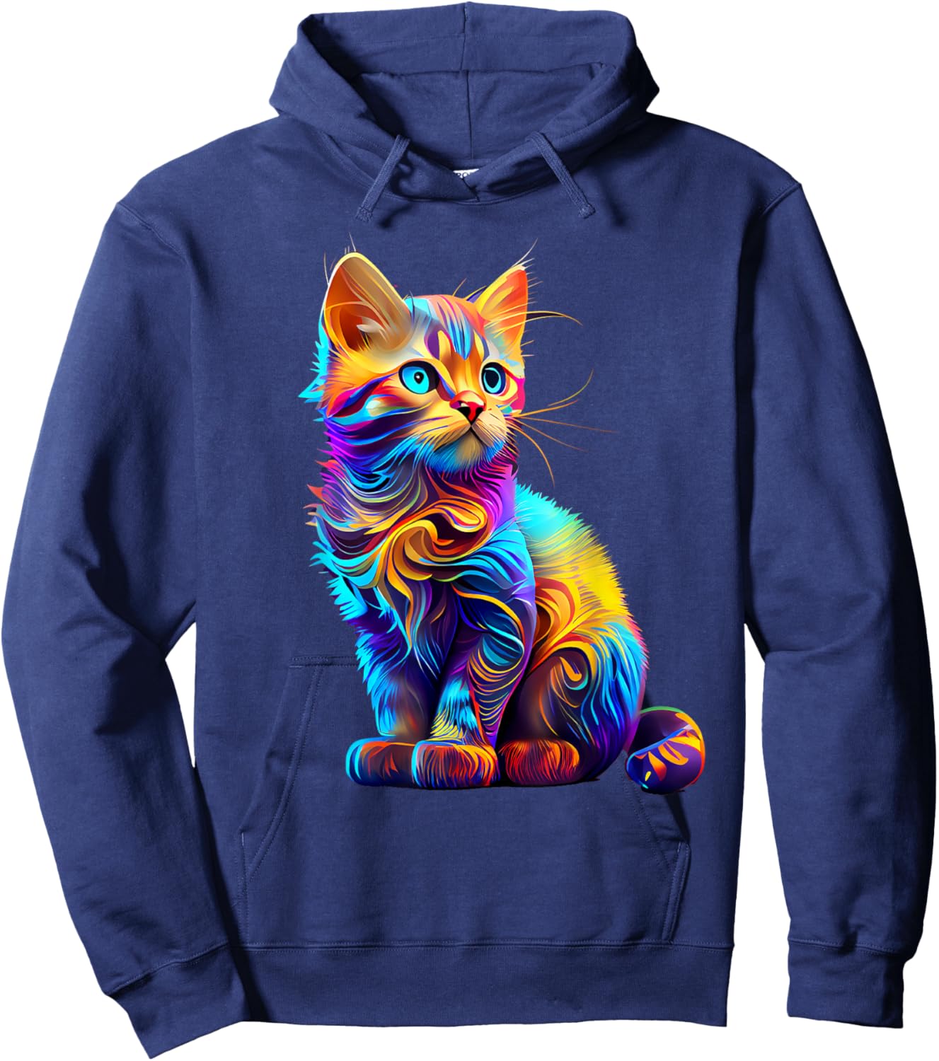 Cute Cat for Kids Kitten Lovers Colorful Art Kitty Adoption Hoodie - Hoodie | Navy