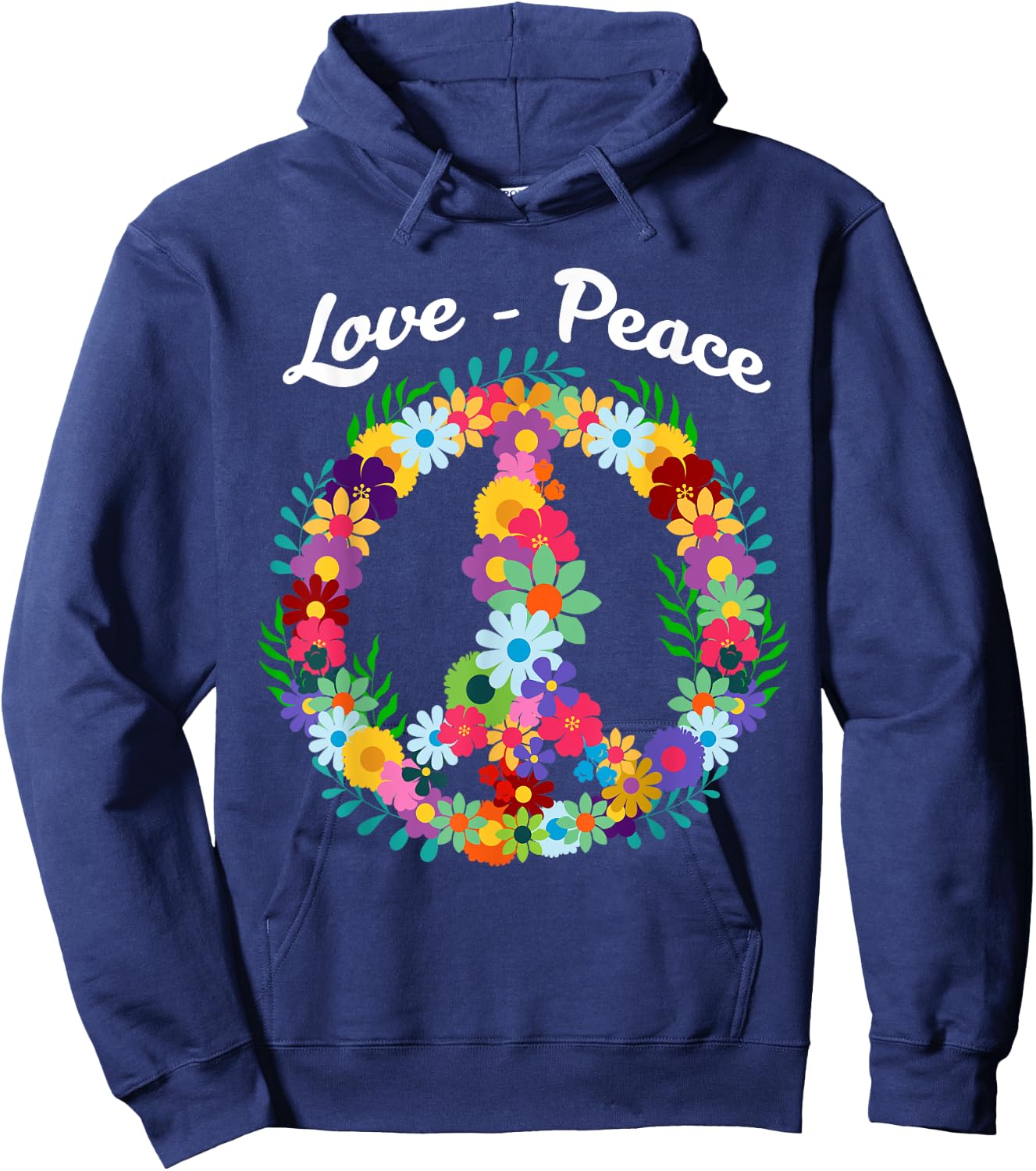 Peace Sign Love Floral Funny 60s 70s Hippie Gift Hoodie - Hoodie | Navy