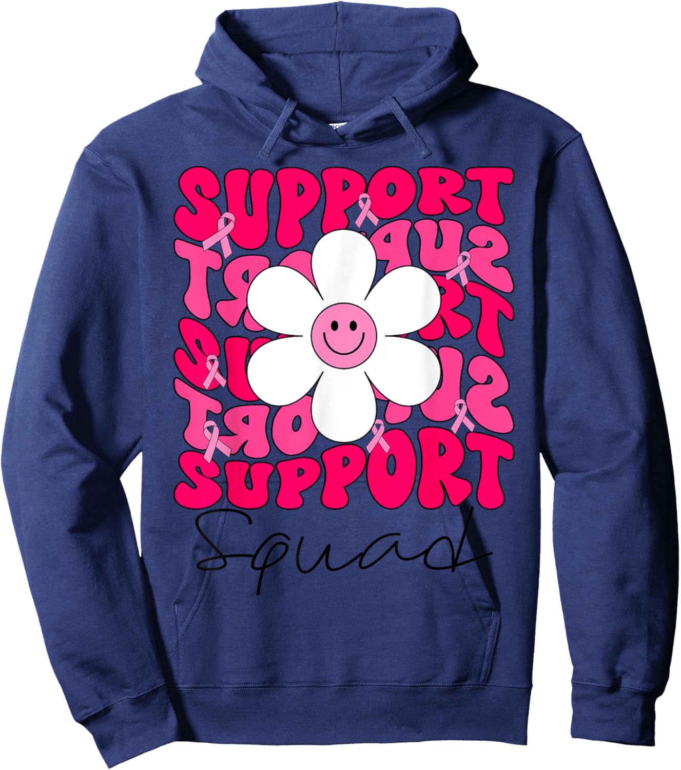 Support Squad Breast Cancer Awareness Pink Ribbon Groovy Hoodie - Hoodie | Navy