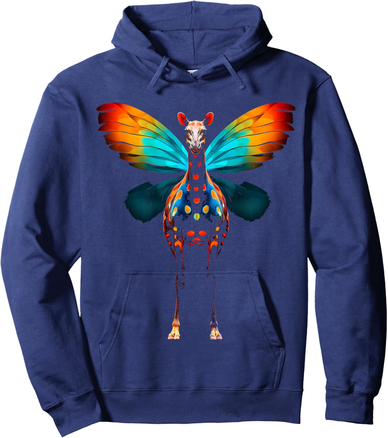 Giraffe Colorful Animal Butterfly Graphic Art Giraffe Hoodie - Hoodie | Navy