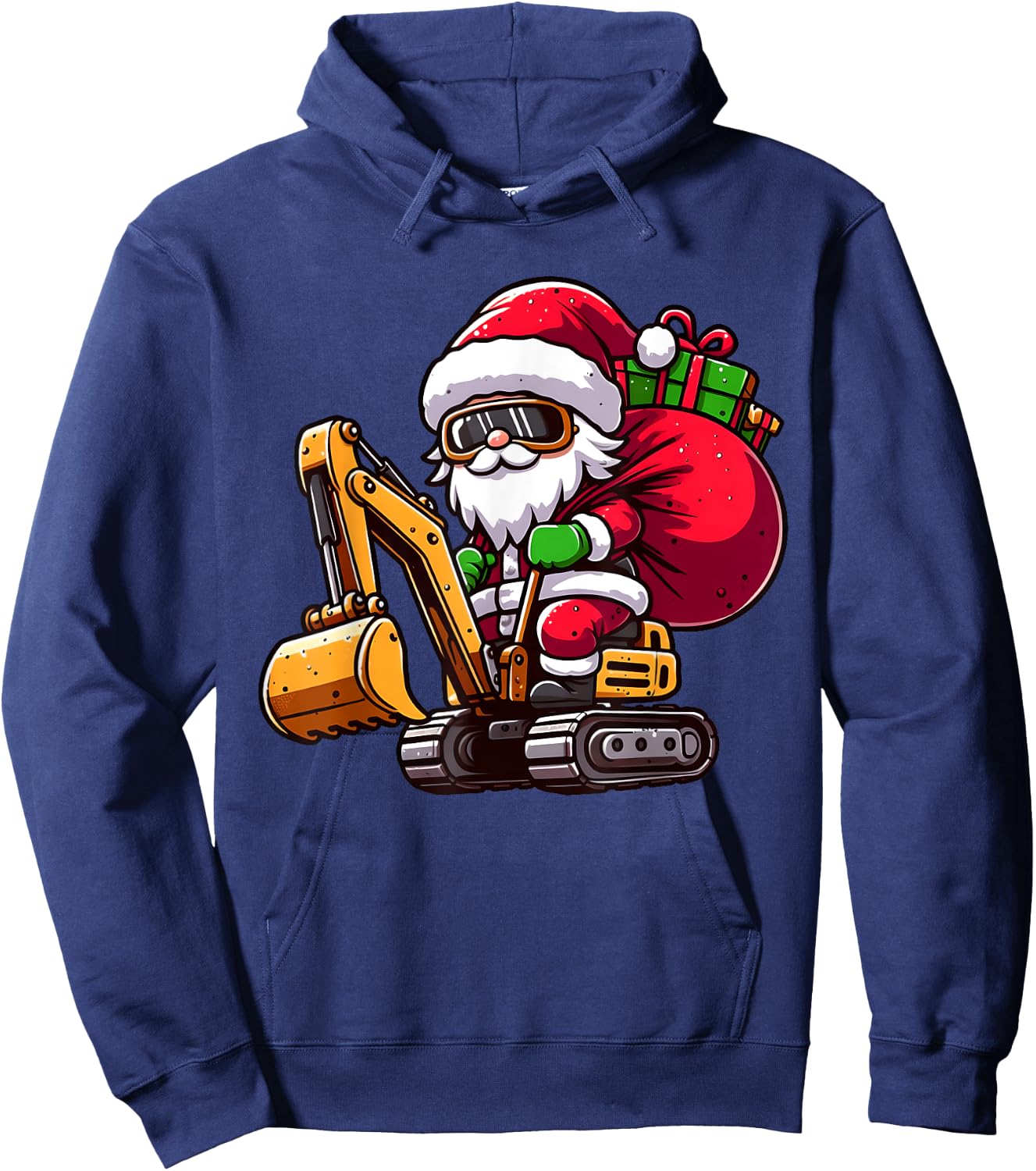 Christmas Santa Claus Driving Excavator Construction Pajama Hoodie - Hoodie | Navy