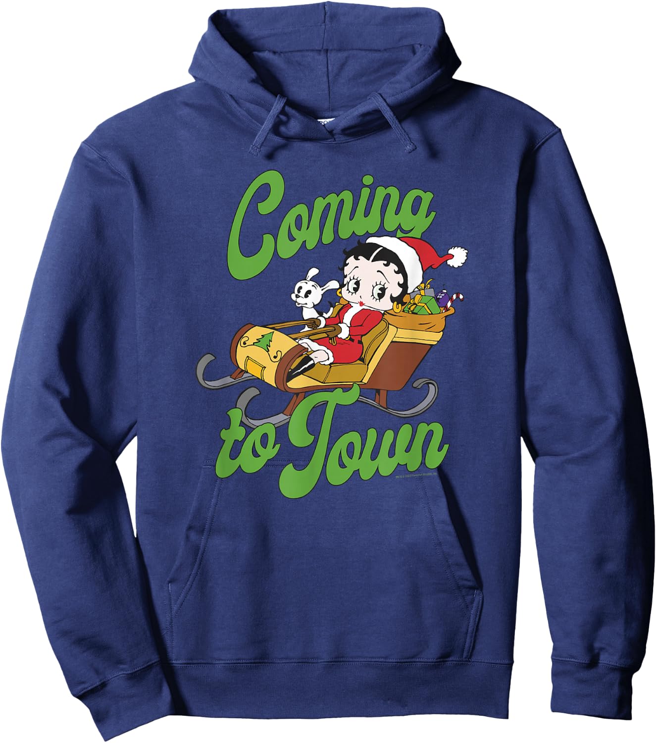 Betty Boop Christmas Coming To Town Santa Sleigh Betty Hoodie - Hoodie | Navy